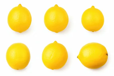 Six Fresh Yellow Lemons Isolated On White Background