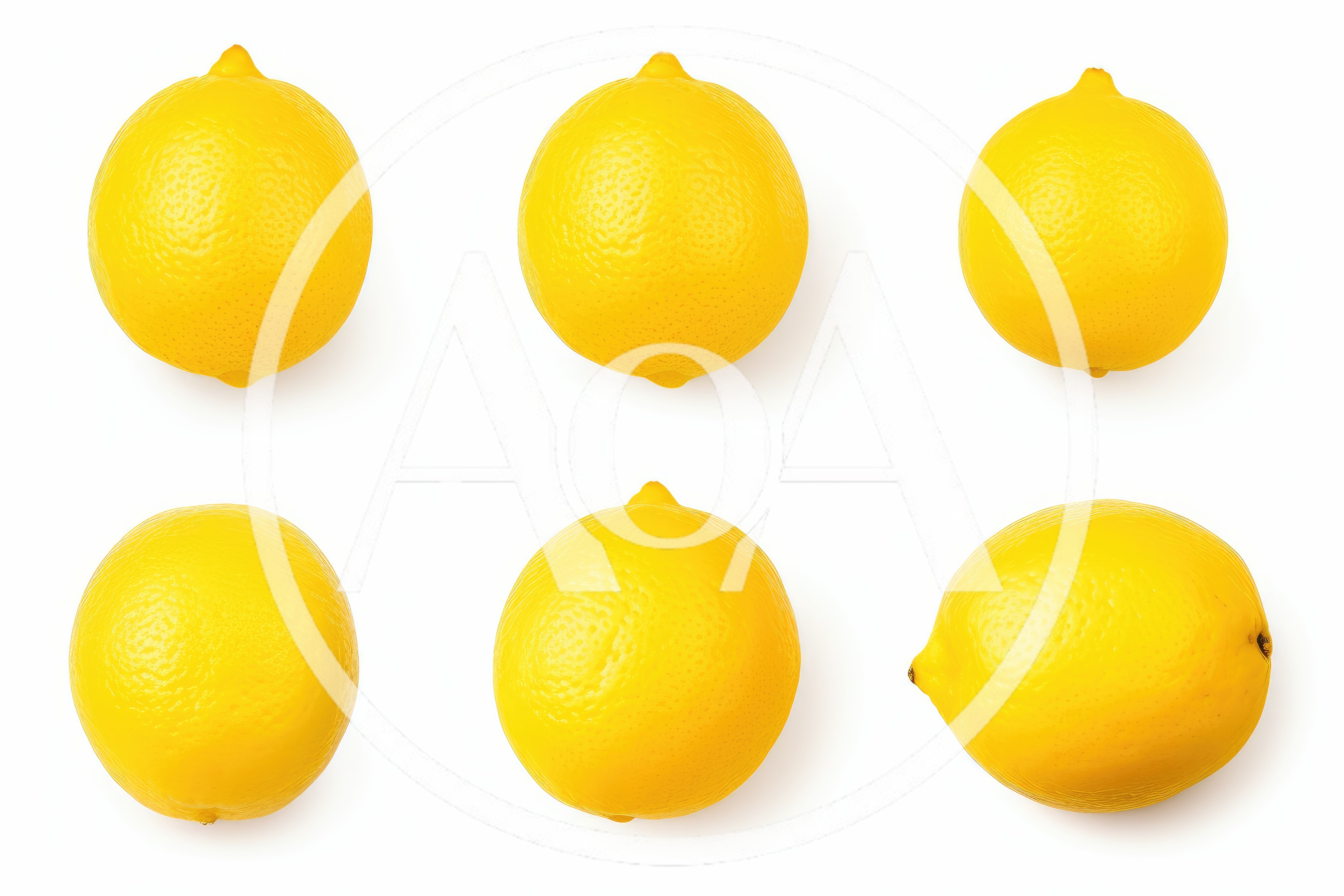 Six Fresh Yellow Lemons Isolated On White Background