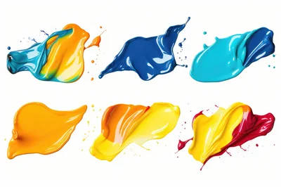 Collection Of Vibrant Colorful Paint Splashes On White
