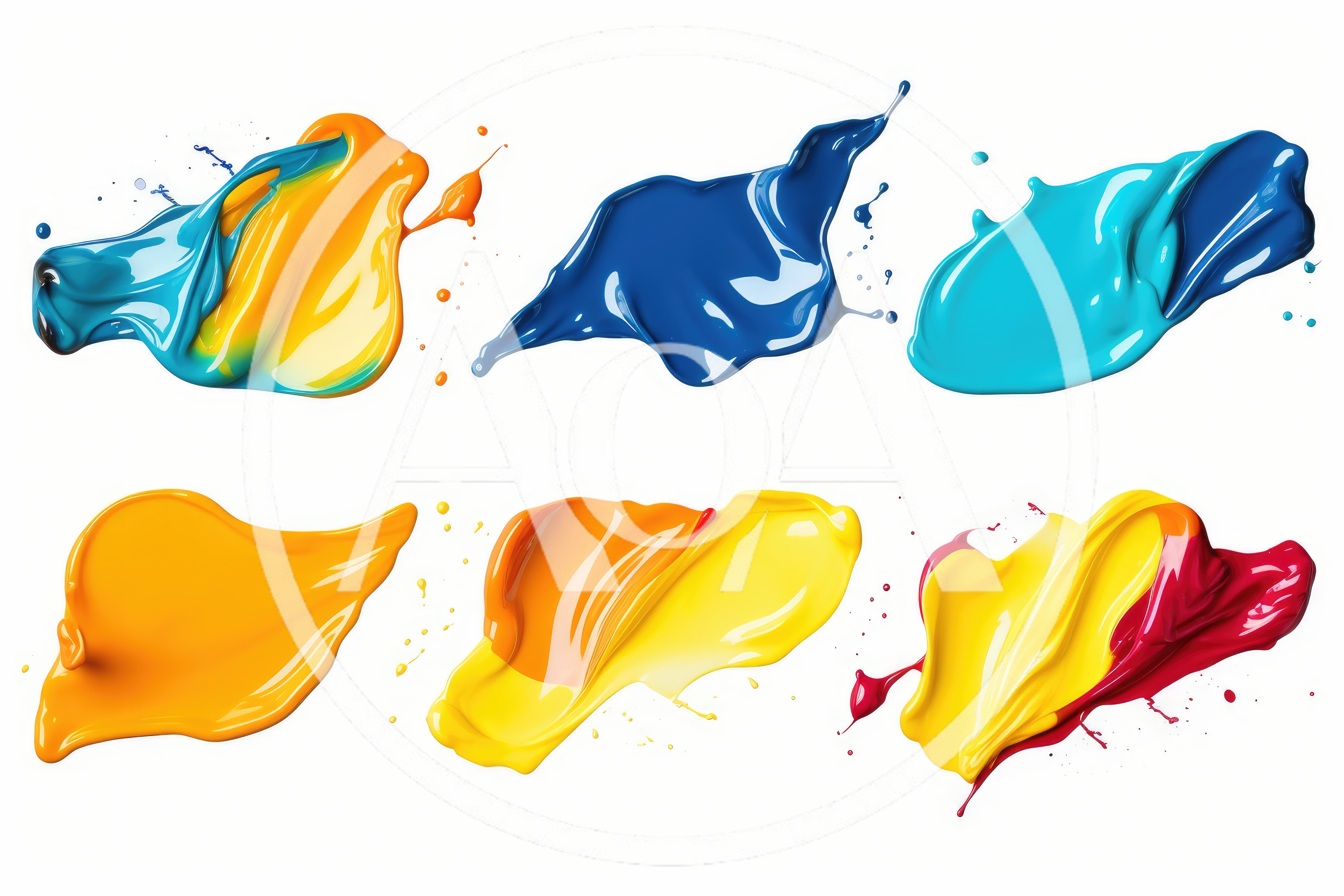 Collection Of Vibrant Colorful Paint Splashes On White