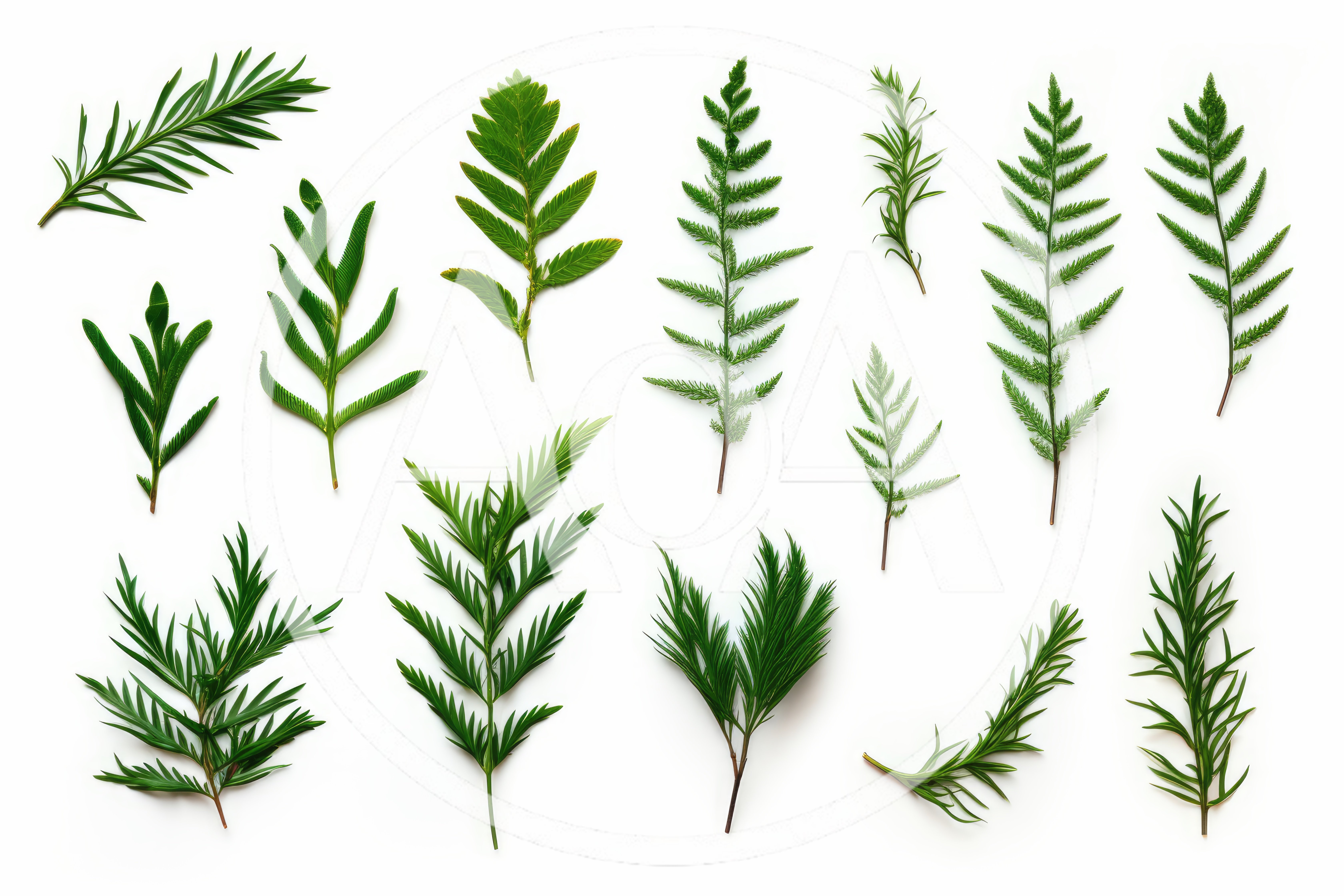 Collection of Various Green Conifer and Fern Leaves