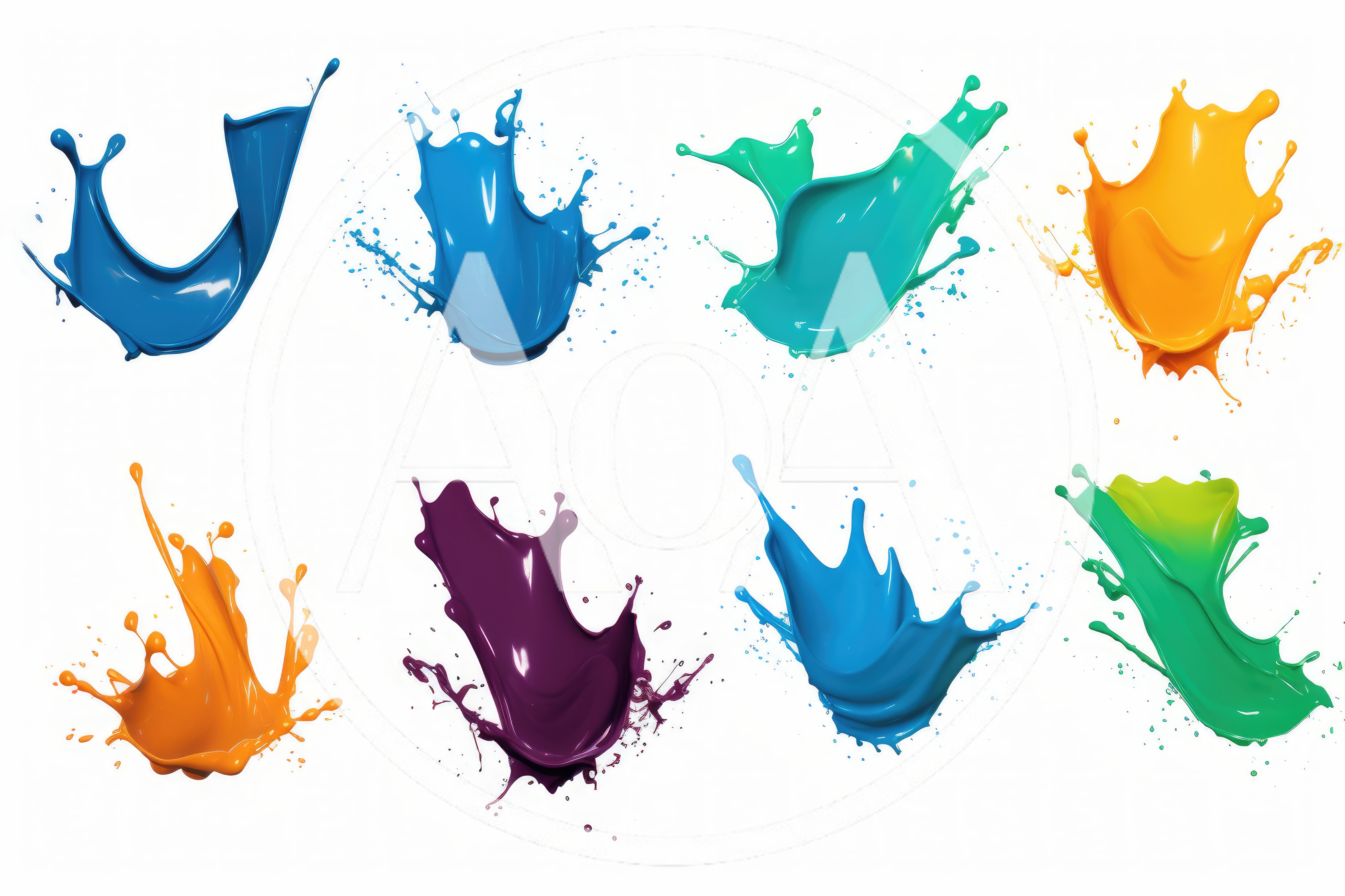 Collection Of Colorful Liquid Paint Splashes