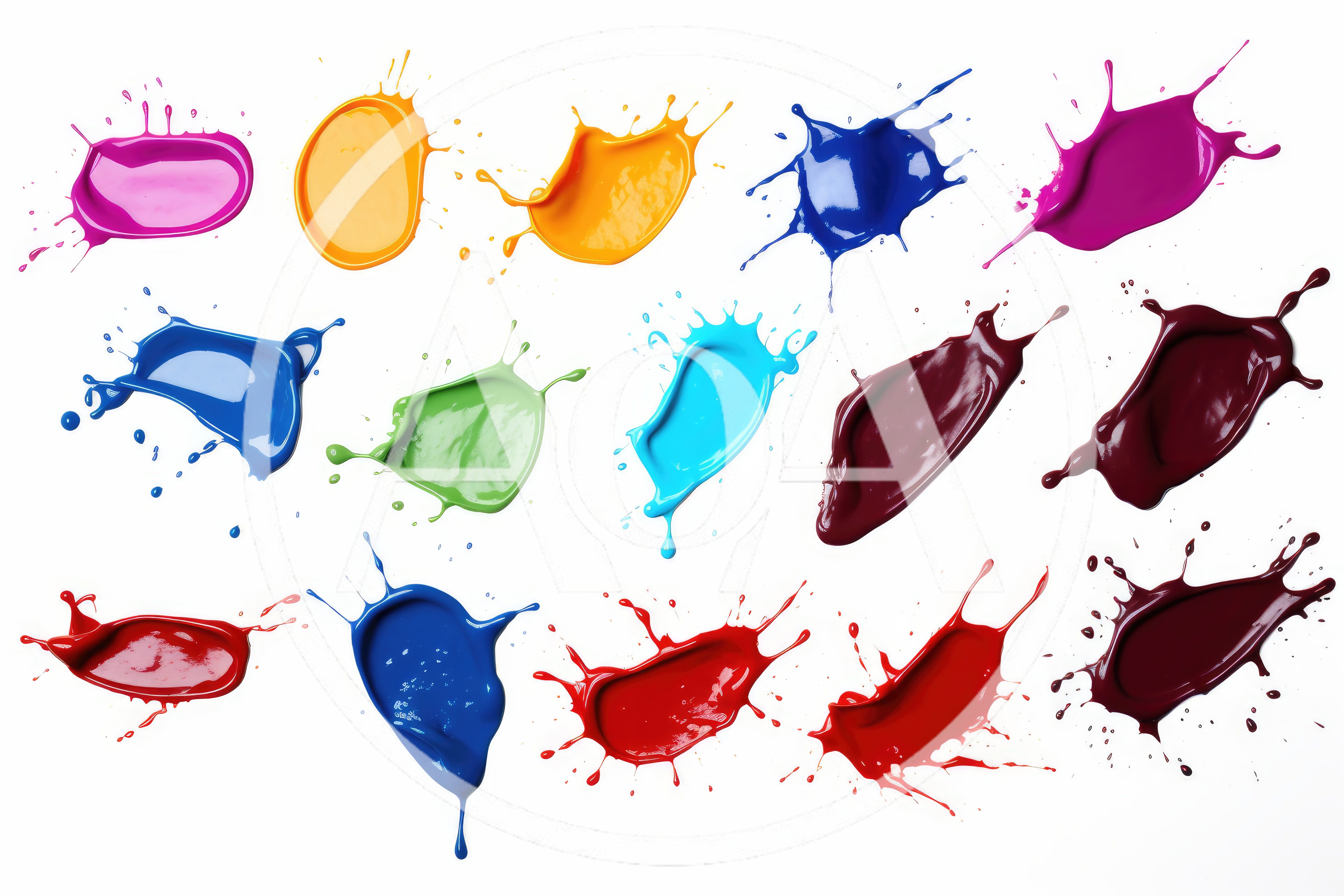 Collection of Colorful Paint Splashes on White Background
