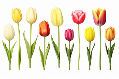 Collection Of Colorful Tulips On White Background