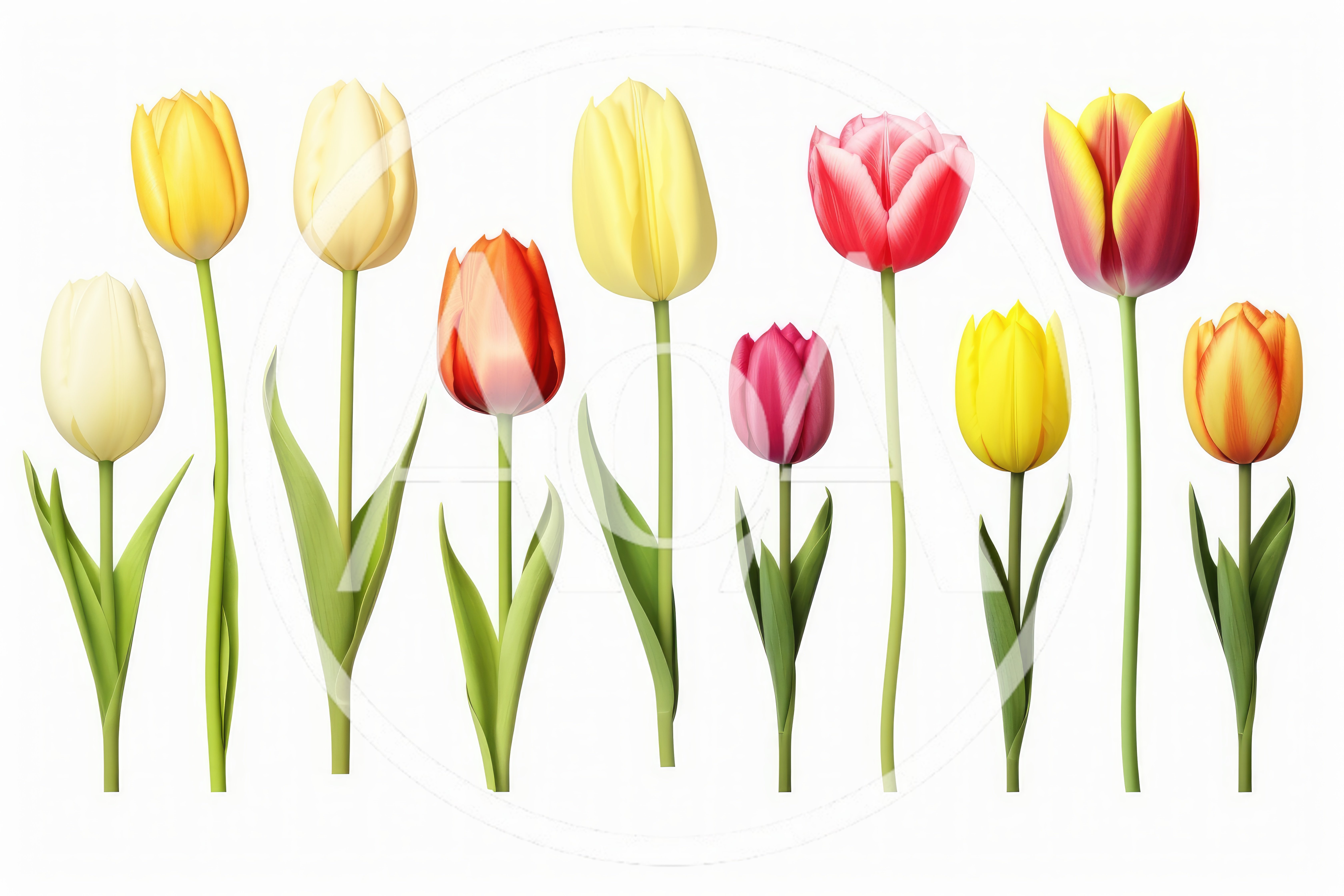 Collection Of Colorful Tulips On White Background