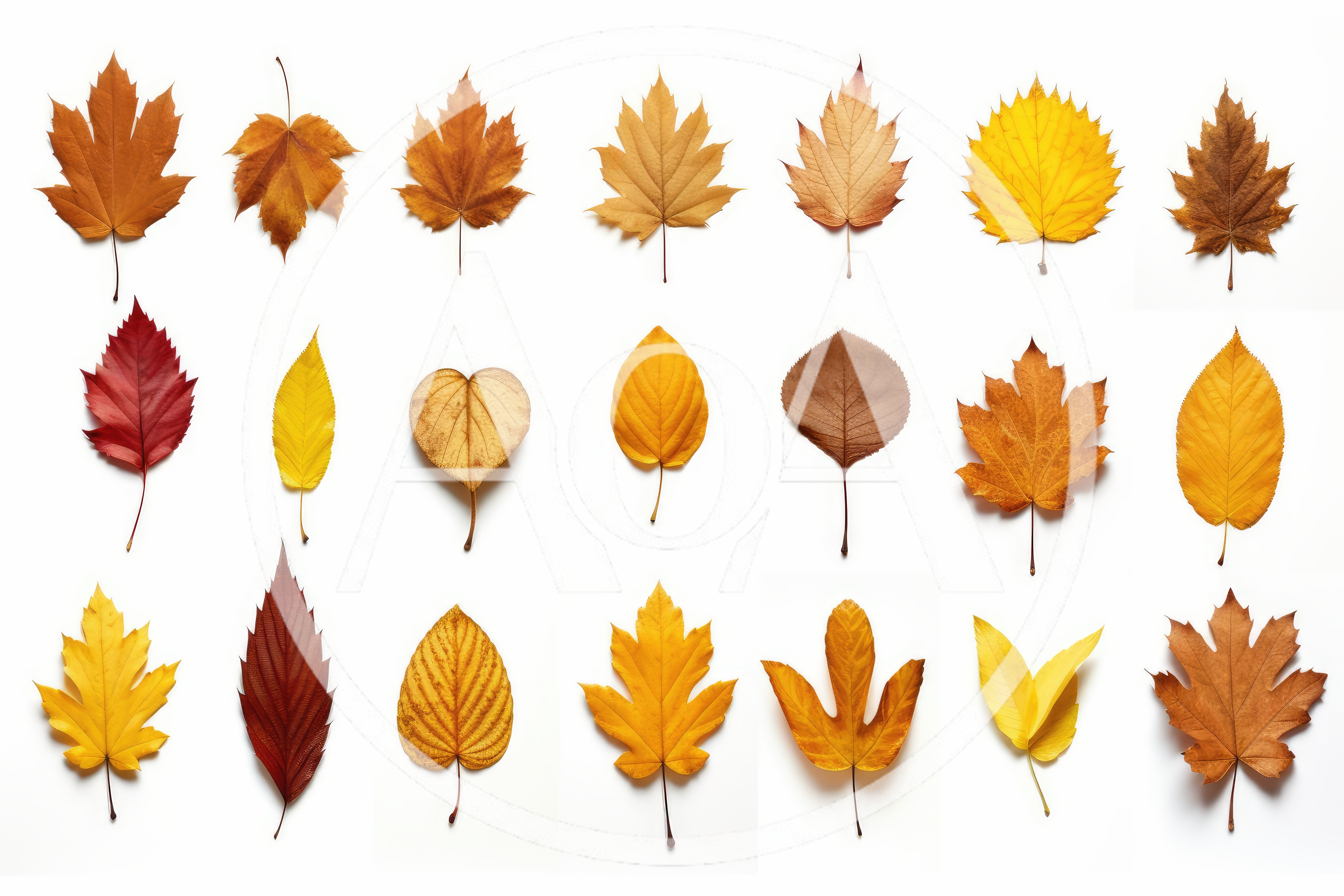 Collection Of Various Colorful Autumn Leaves On White