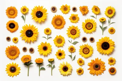 Flat Lay Collection Of Various Sunflowers