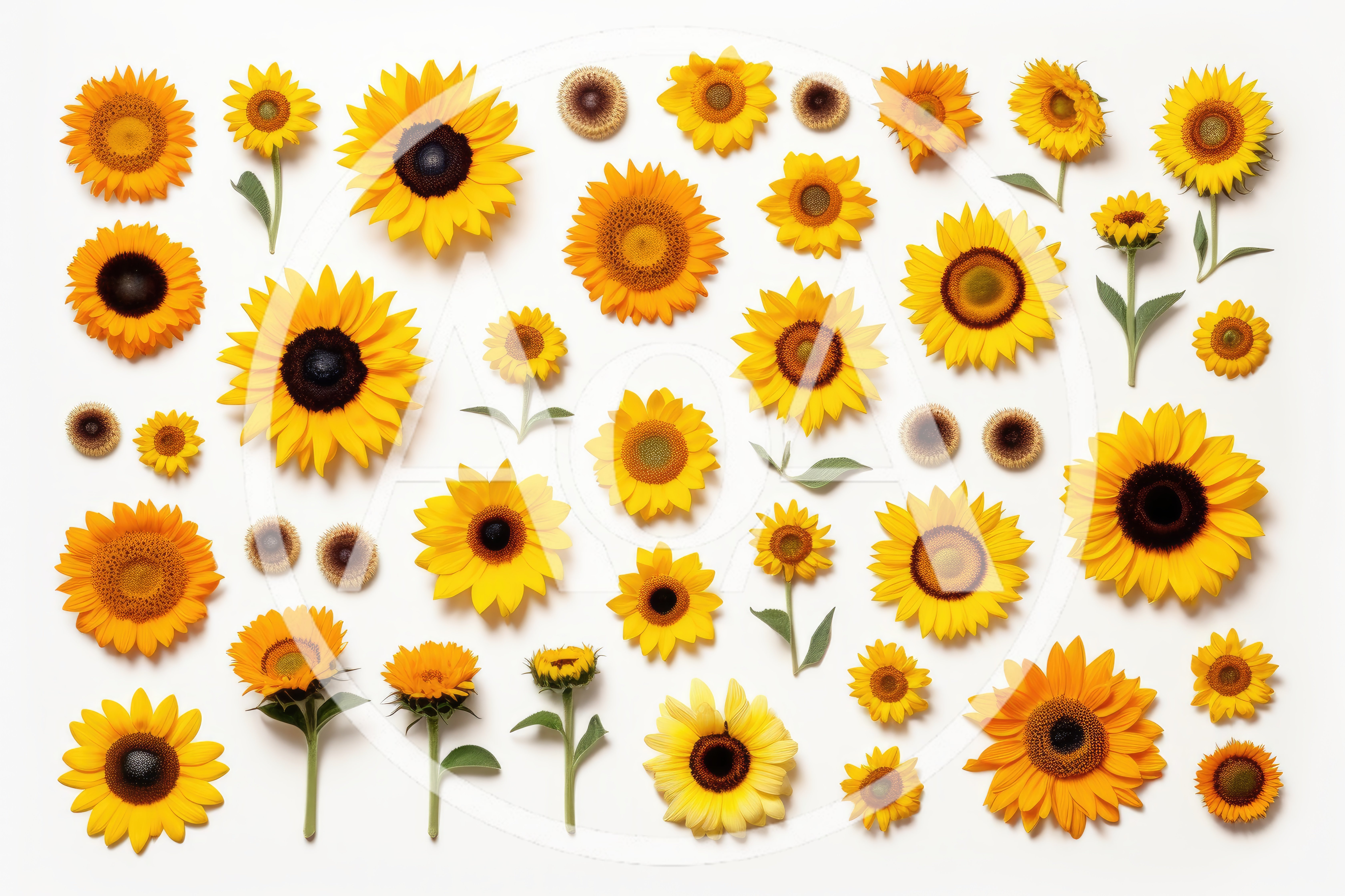 Flat Lay Collection Of Various Sunflowers