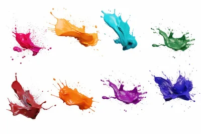 Collection of Colorful Paint Splashes on White Background