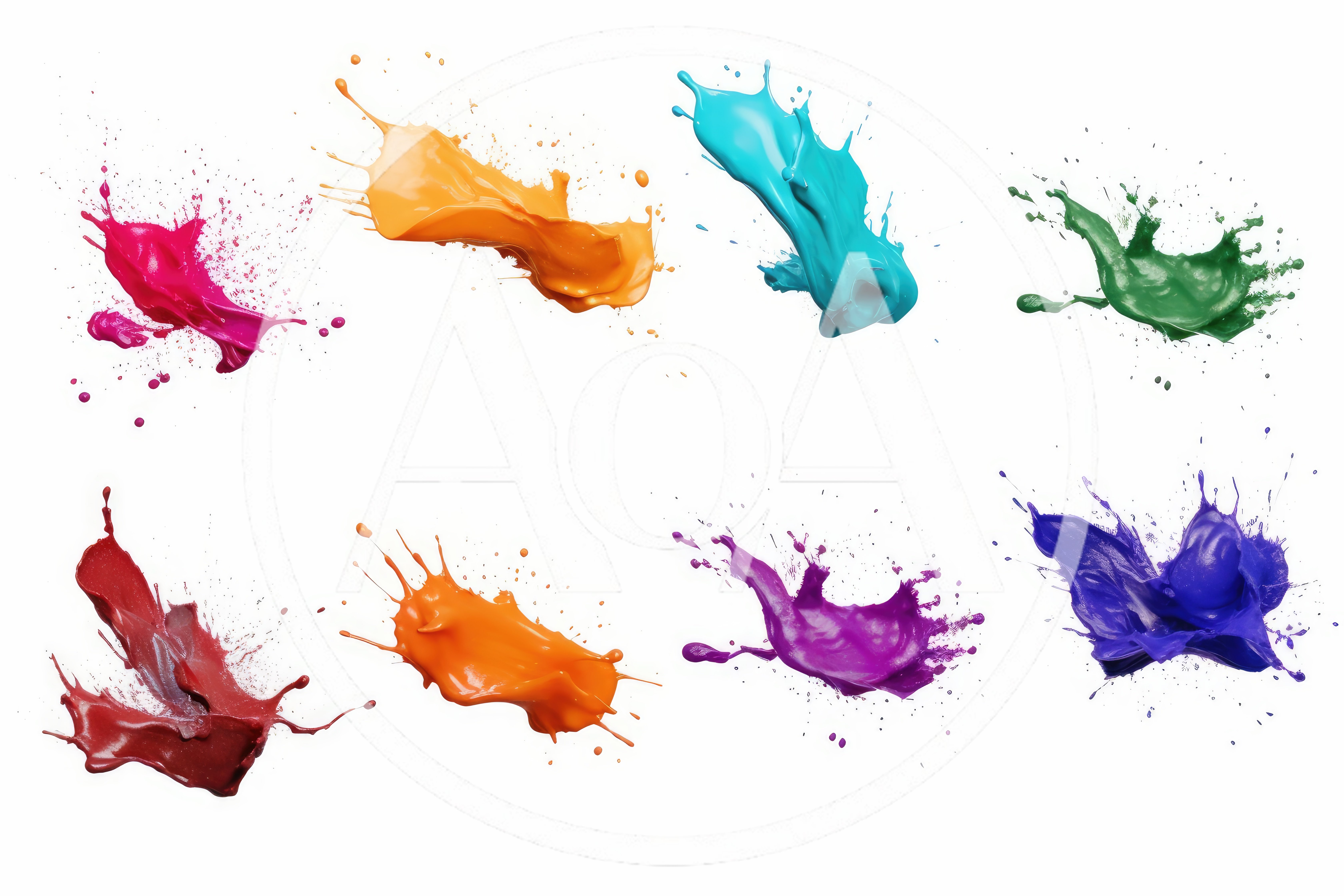 Collection of Colorful Paint Splashes on White Background