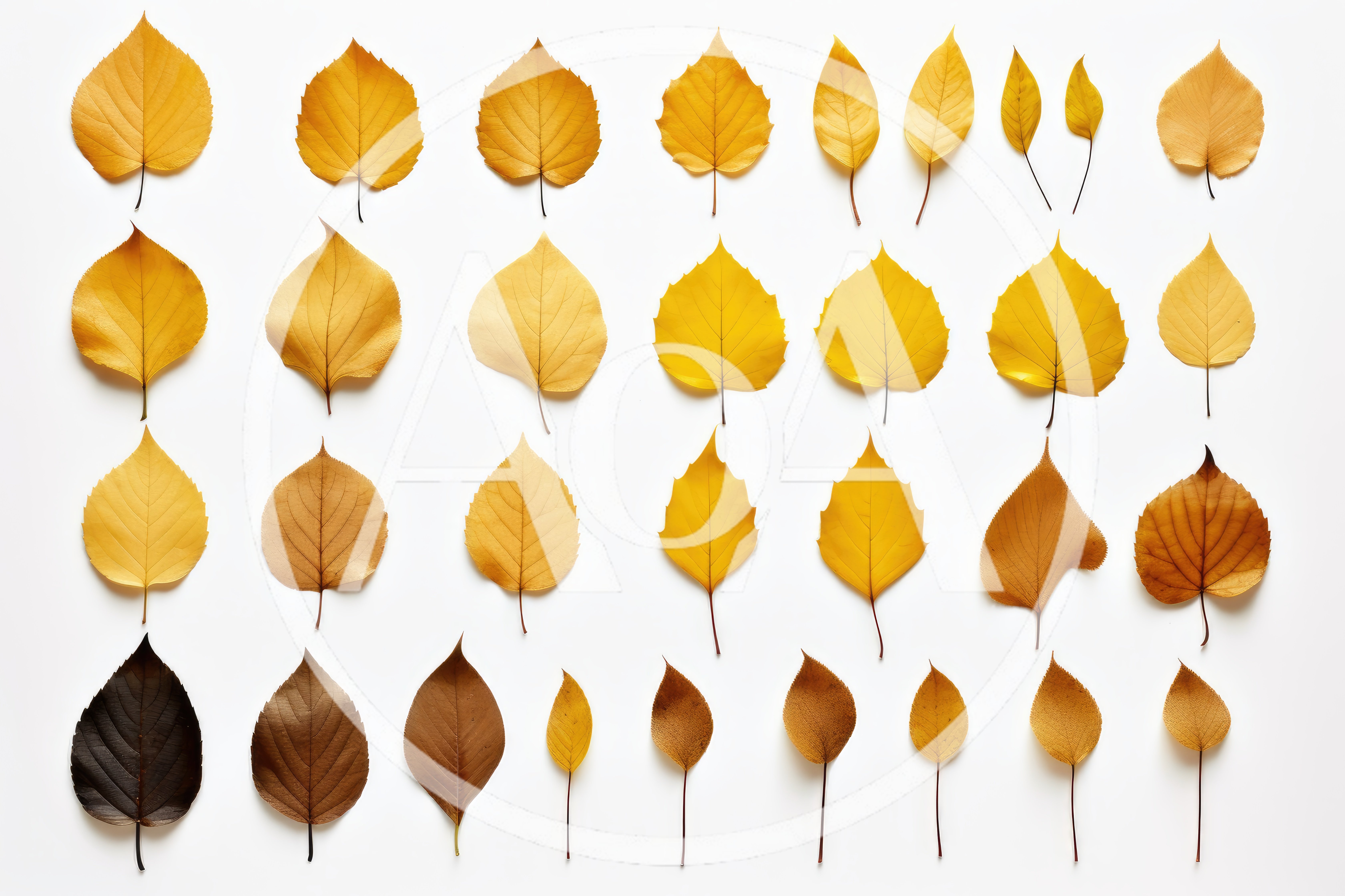 Collection of Autumnal Yellow and Brown Leaves