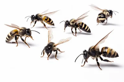 Five Honey Bees Isolated On White Background