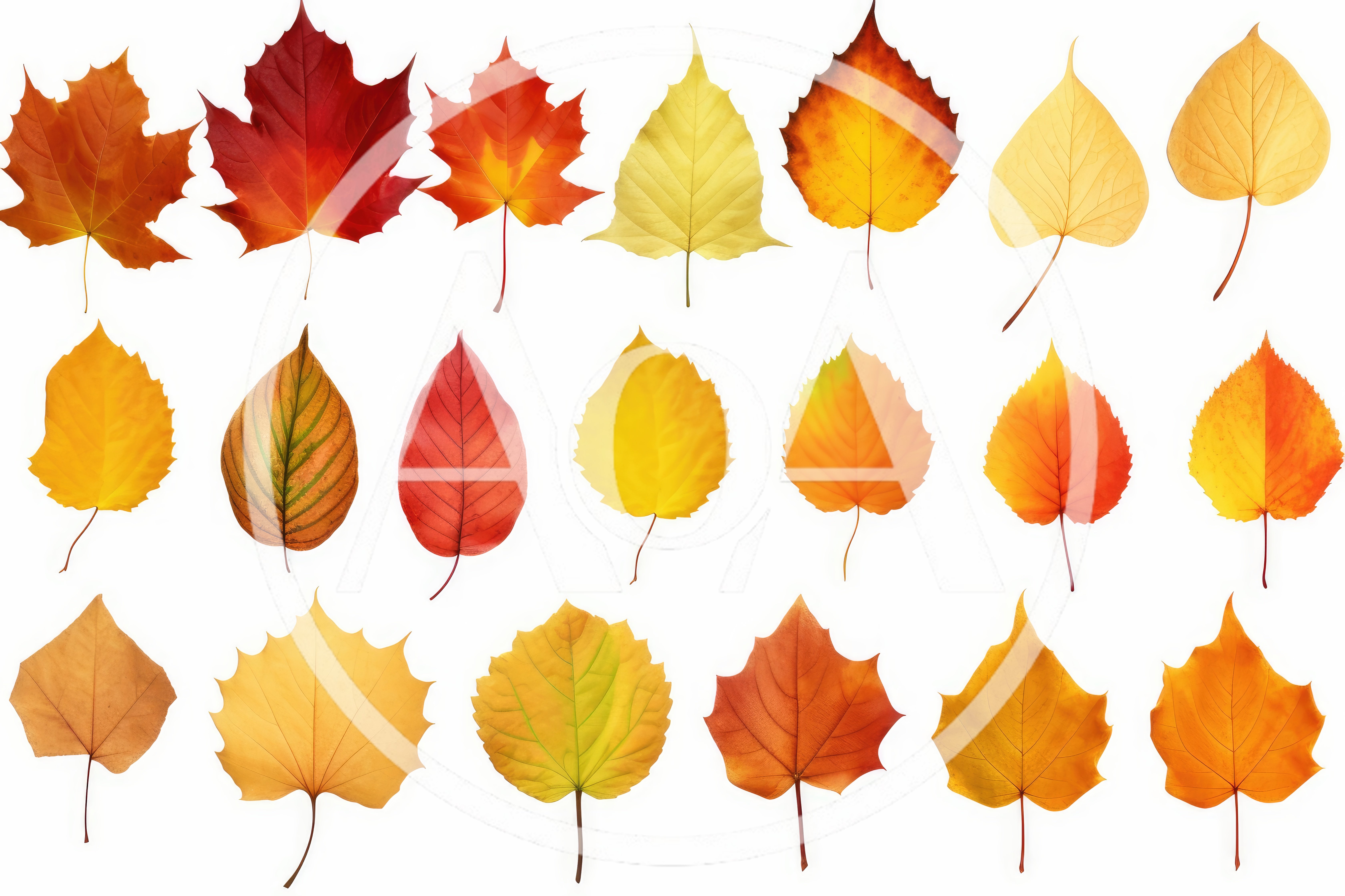 Collection of Colorful Autumn Leaves on White Background