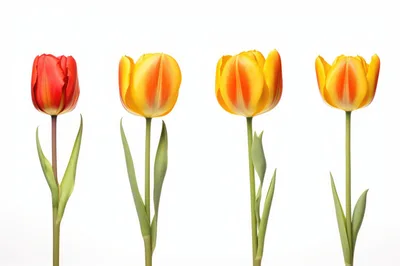 Four Vibrant Tulips Isolated On White Background