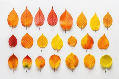 Collection of Colorful Autumn Leaves on White Background