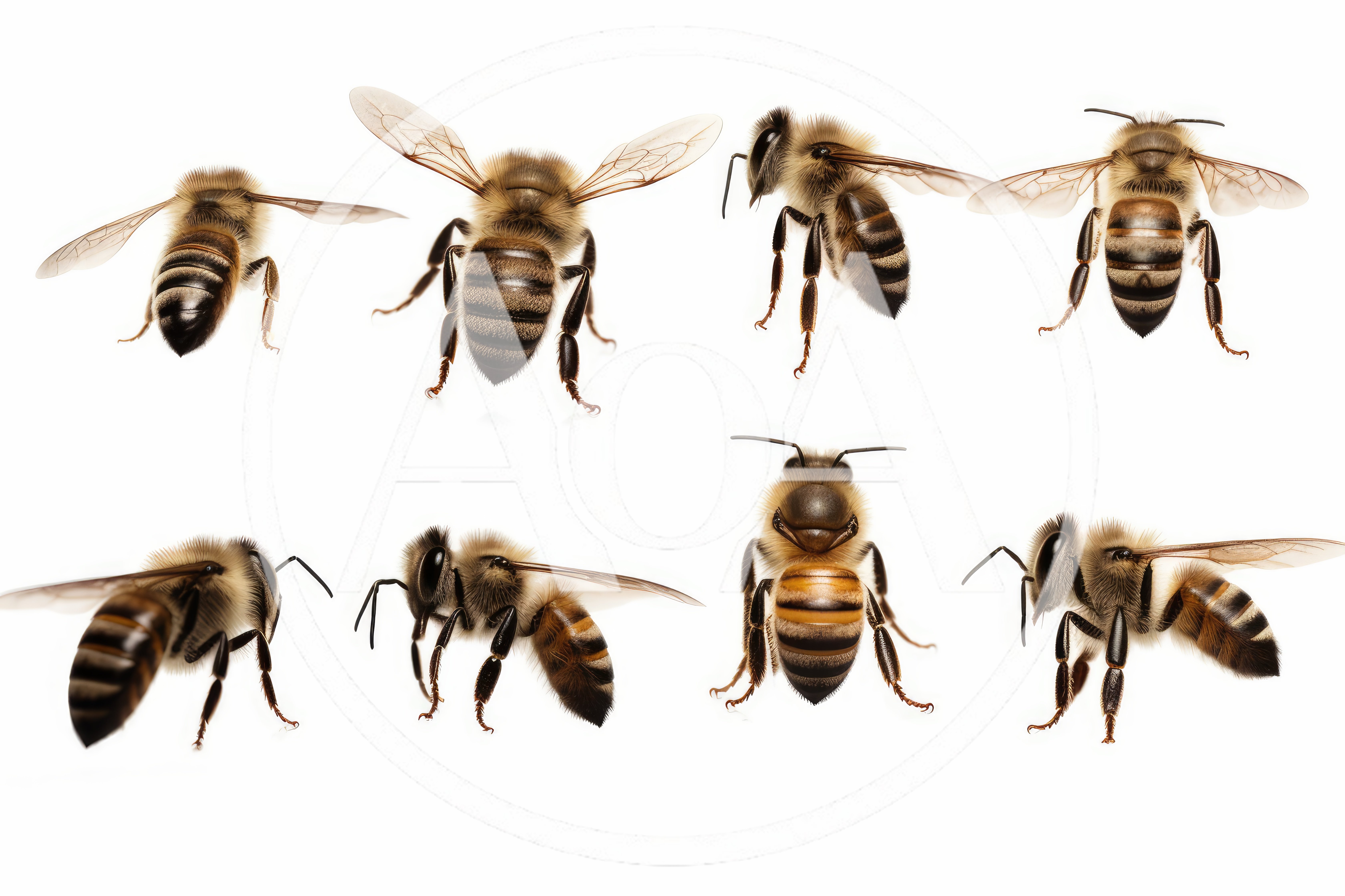 Collection Of Honey Bees In Various Poses