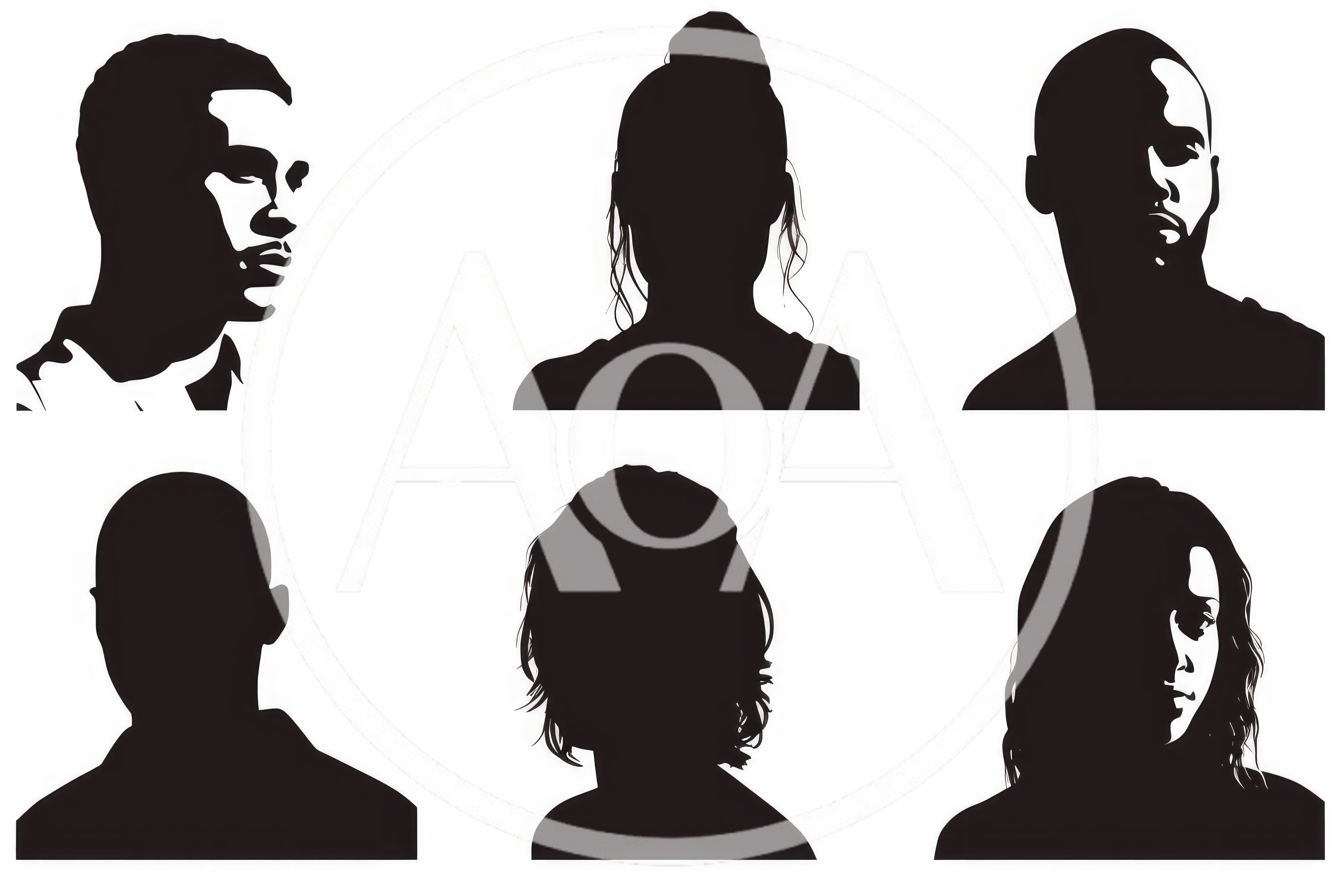 Set Of Six Stylized Human Silhouette Portraits
