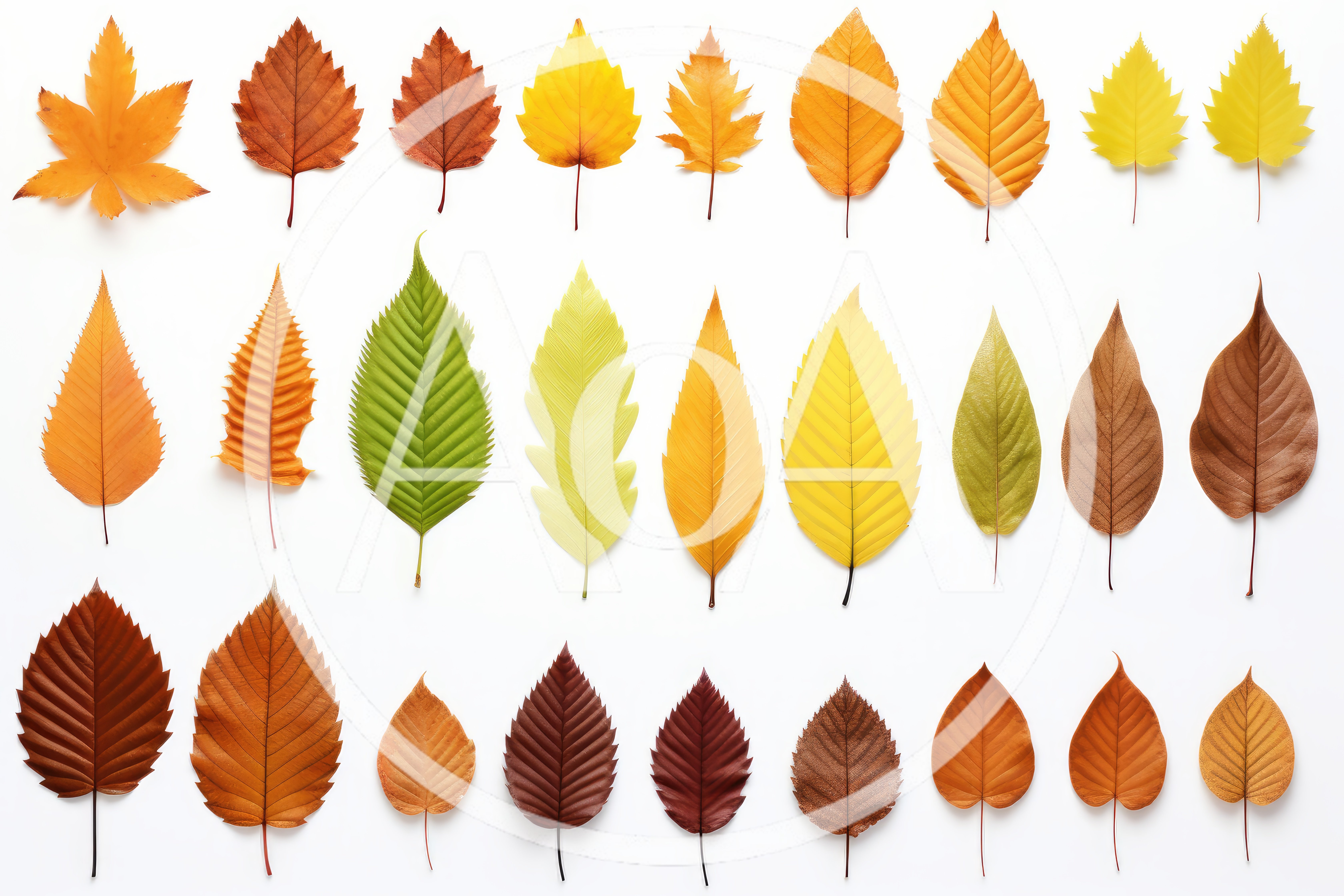 Collection Of Colorful Autumn Leaves On White Background