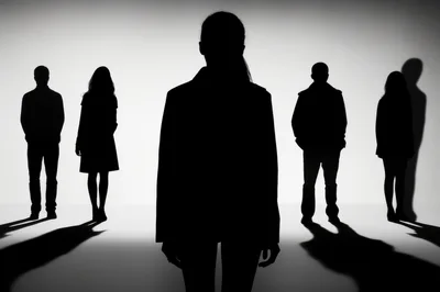 Silhouettes Of Five People Standing In A Row