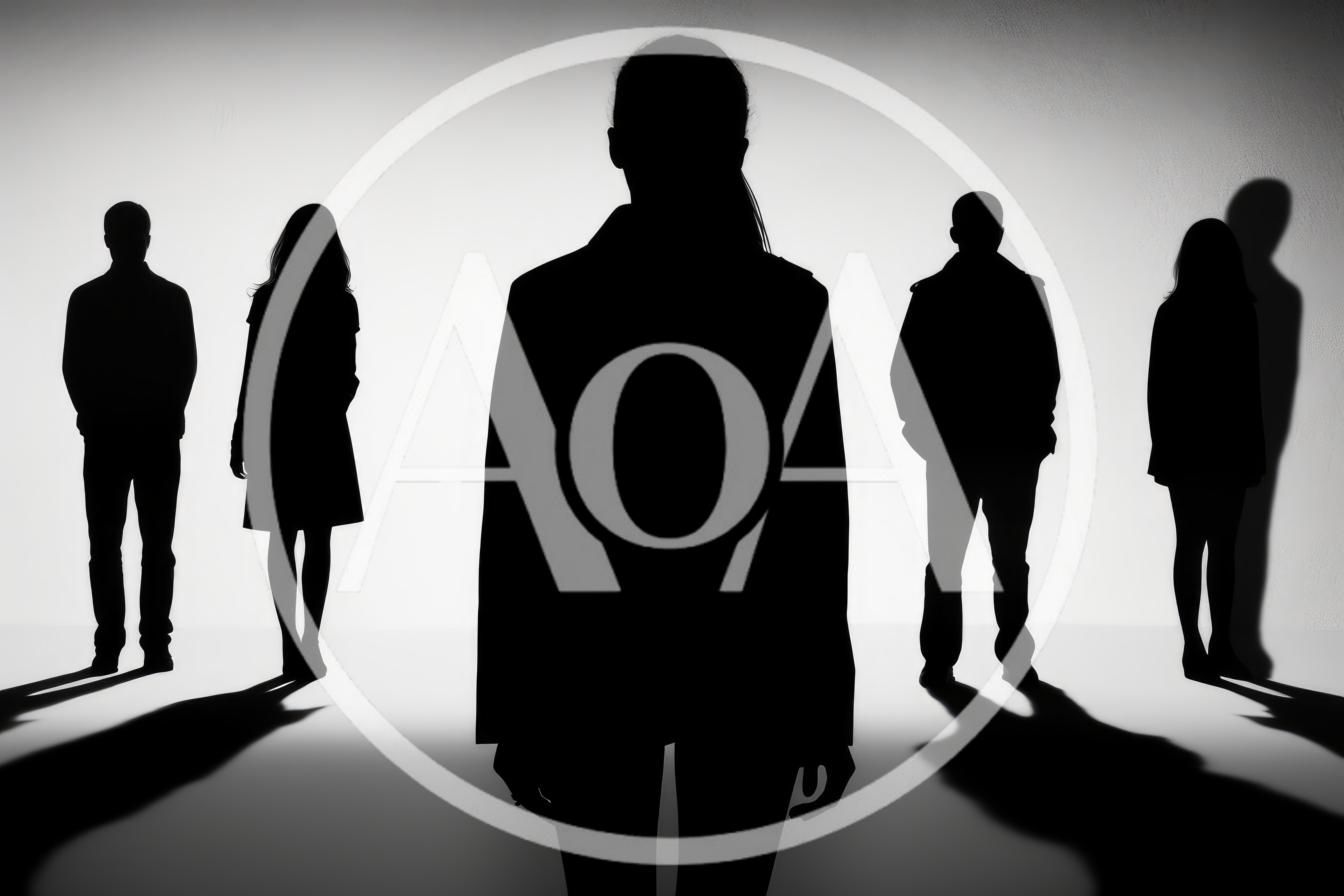 Silhouettes Of Five People Standing In A Row