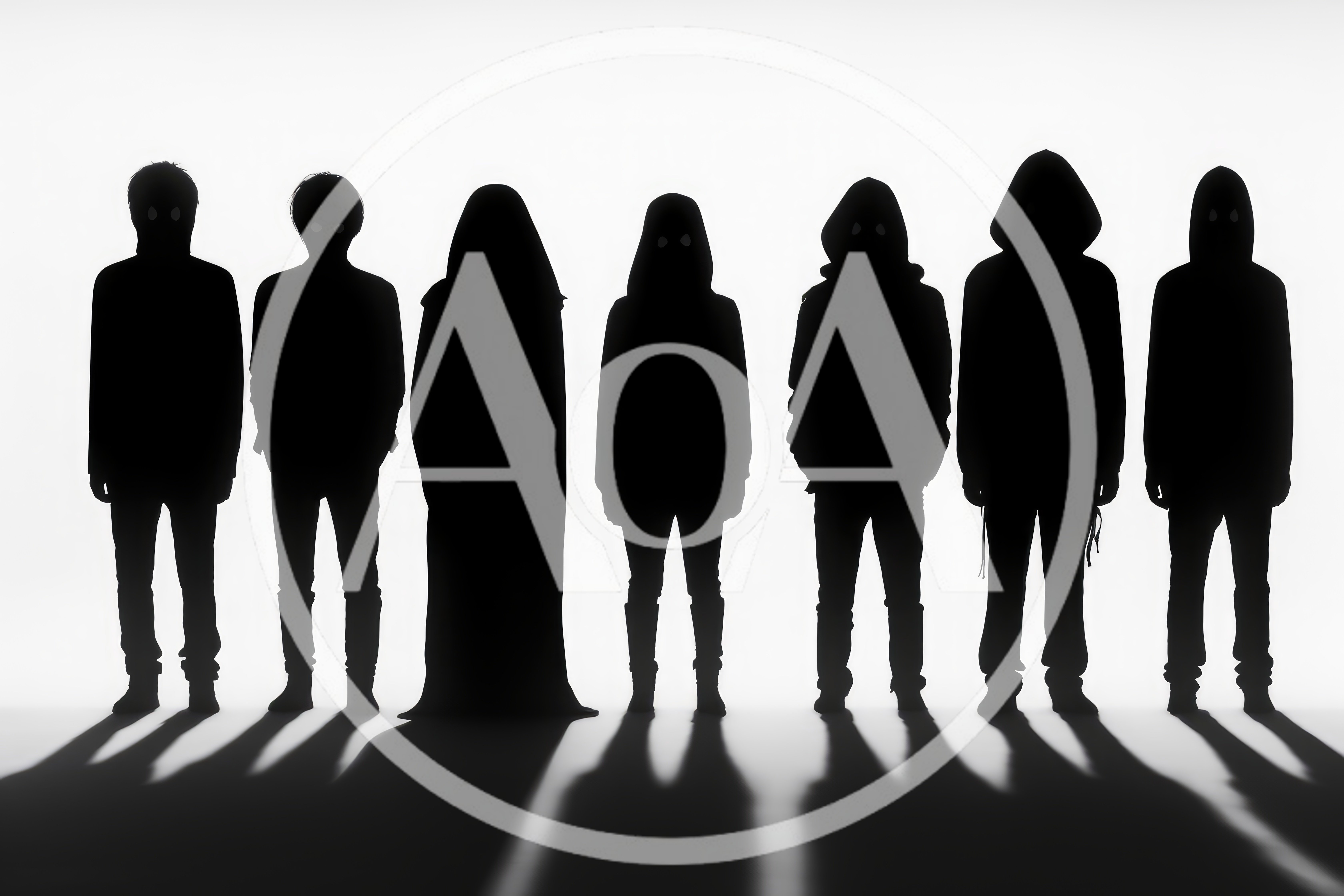 Silhouettes Of Seven Mysterious Figures Standing In A Row