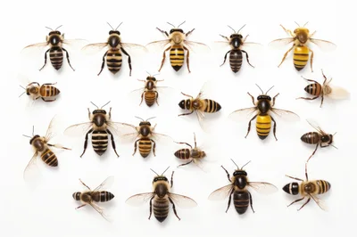 Collection of Various Honey Bees on White Background