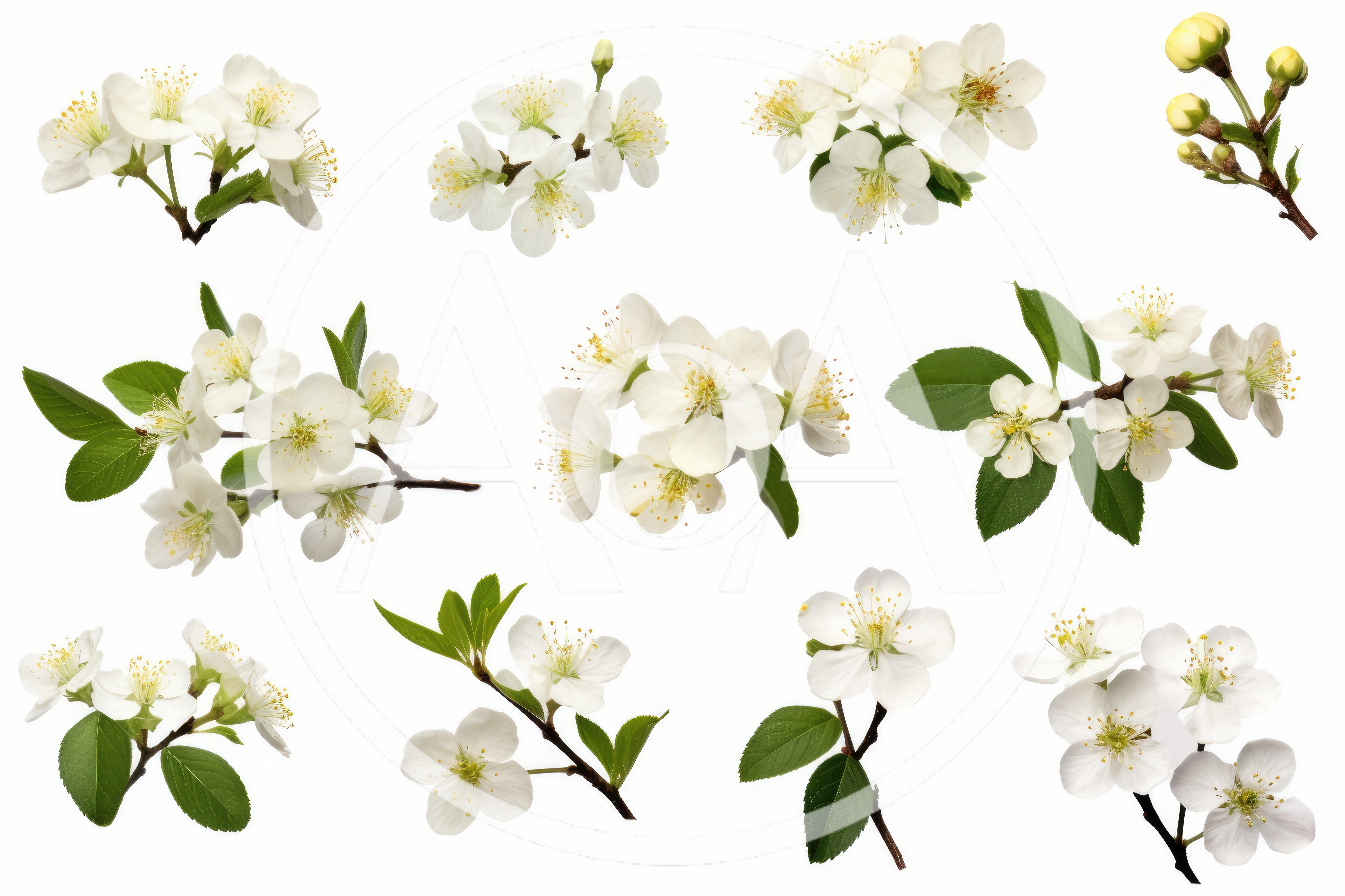 Collection of White Cherry Blossom Branches