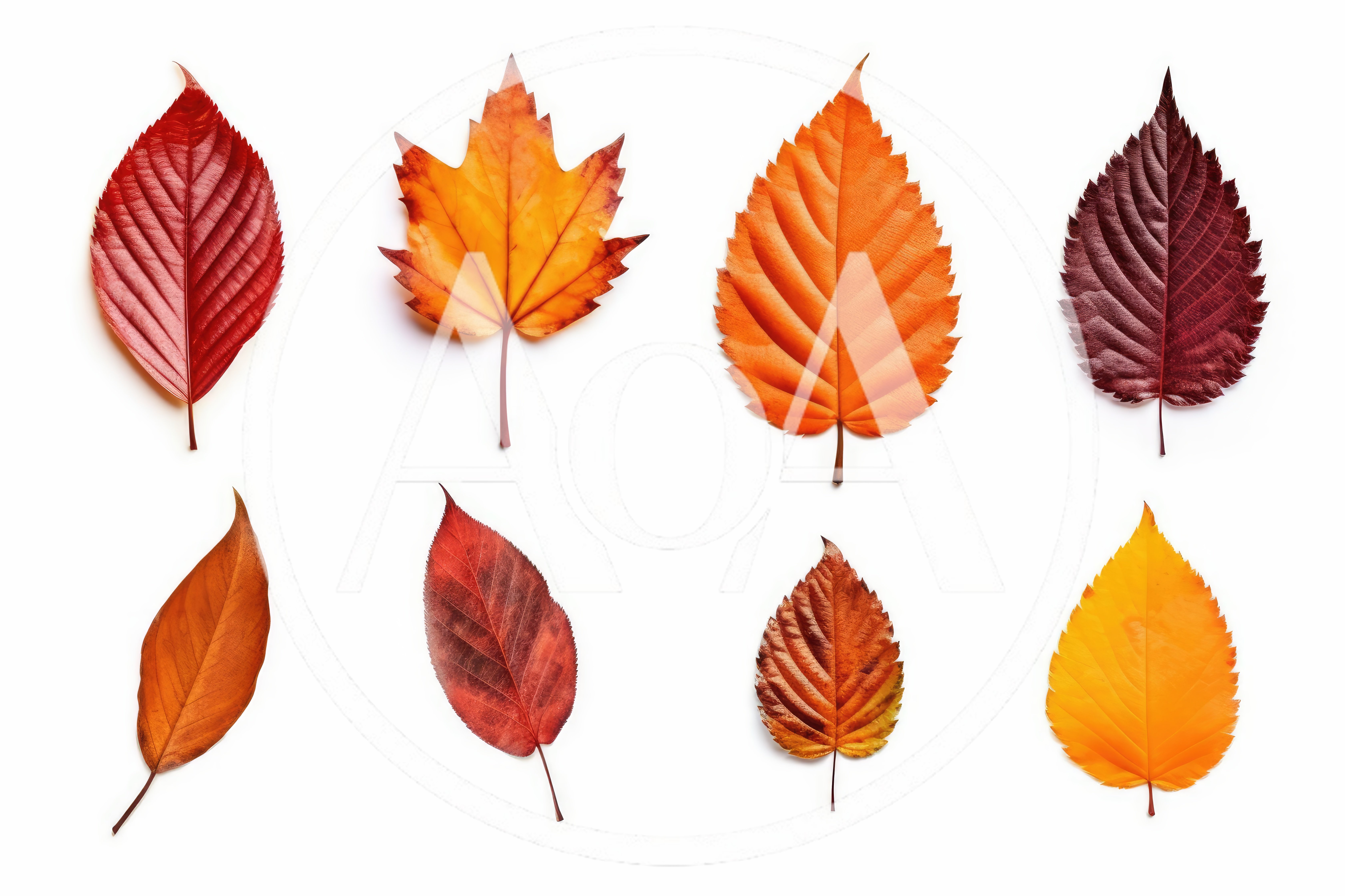 Collection Of Colorful Autumn Leaves On White Background