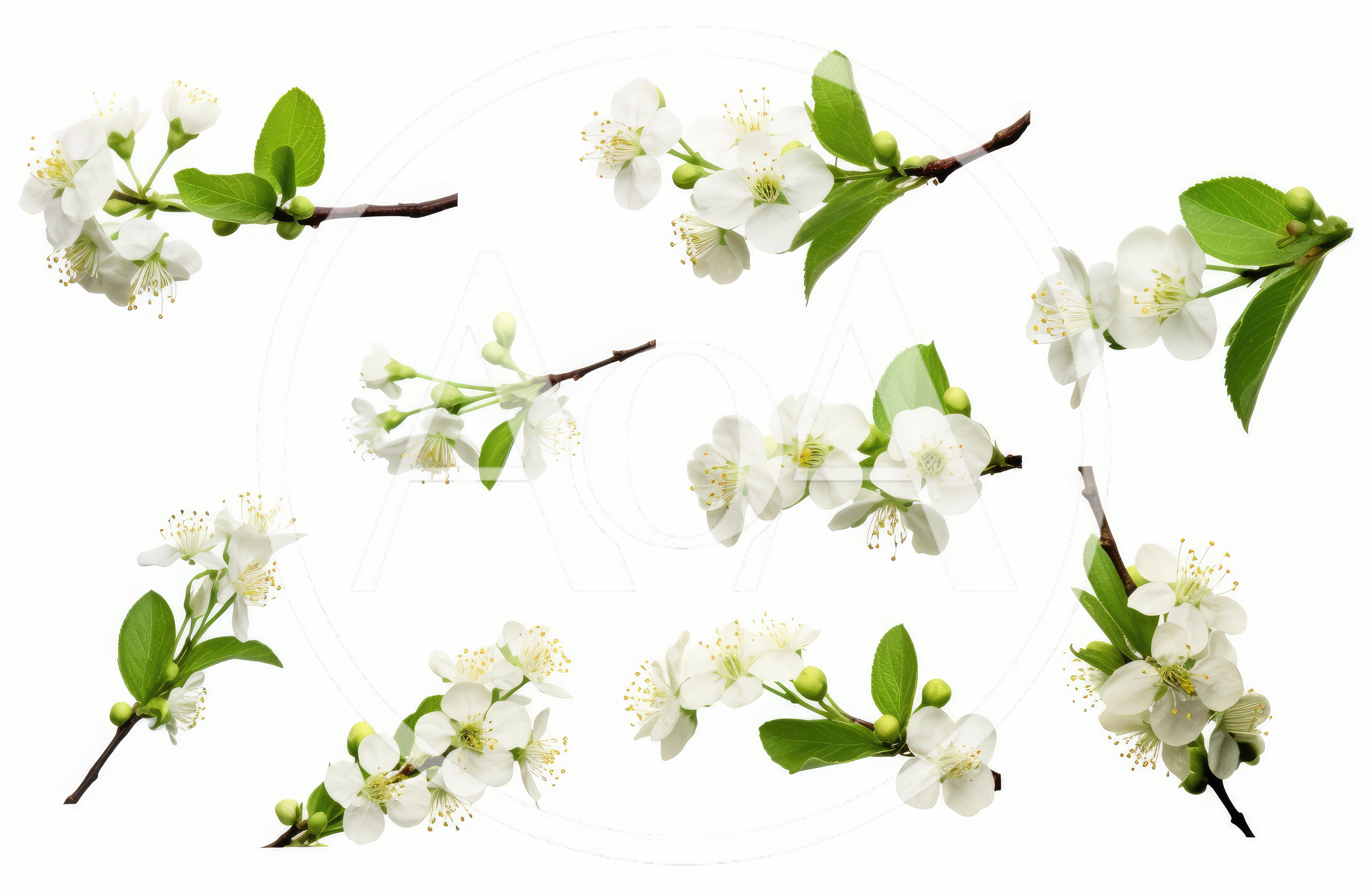 Collection of Isolated Cherry Blossom Branches