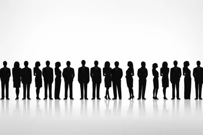 Silhouettes Of Professional Business People Standing In A Row