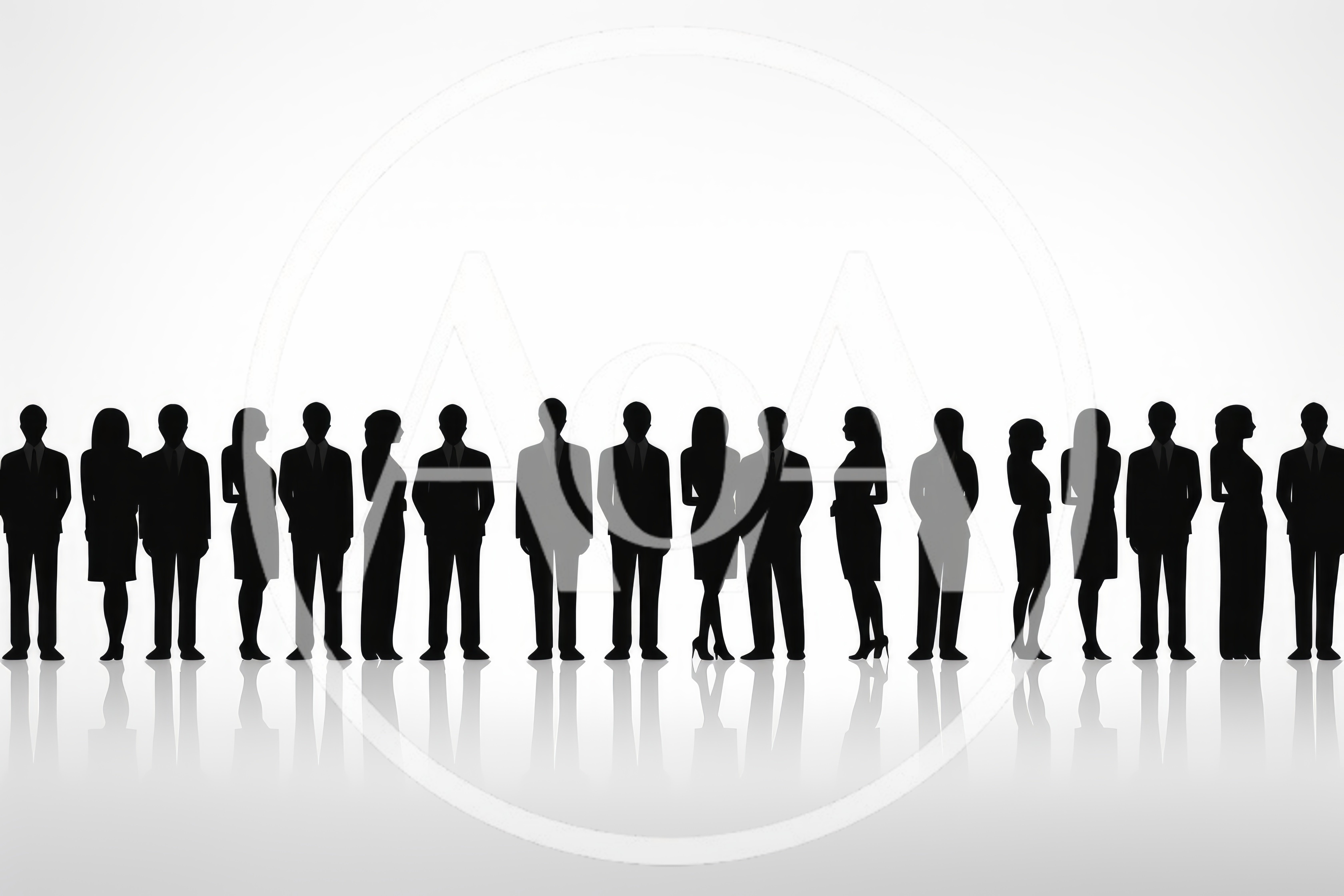 Silhouettes Of Professional Business People Standing In A Row