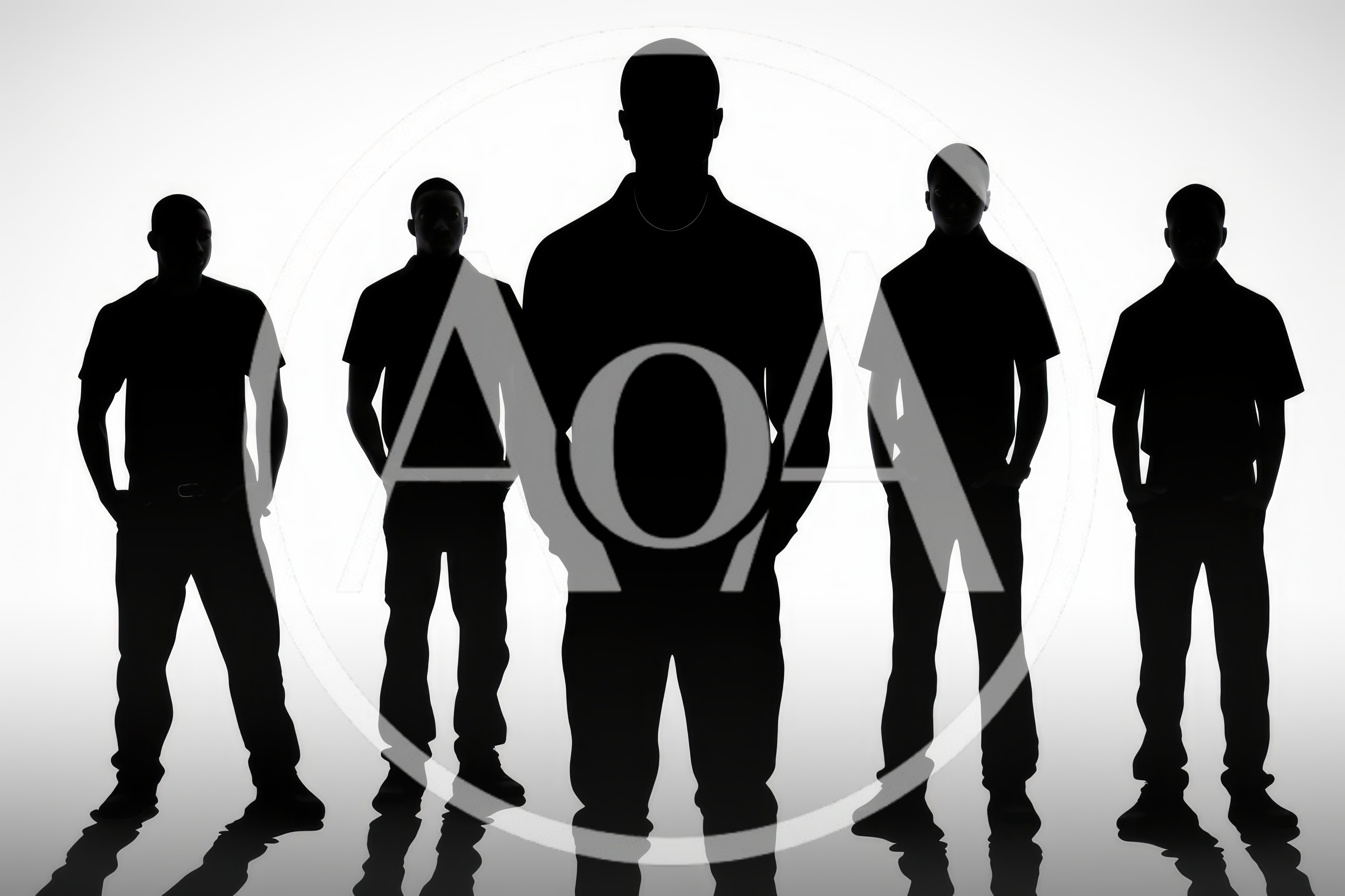 Silhouettes Of Five Men Standing In A Row