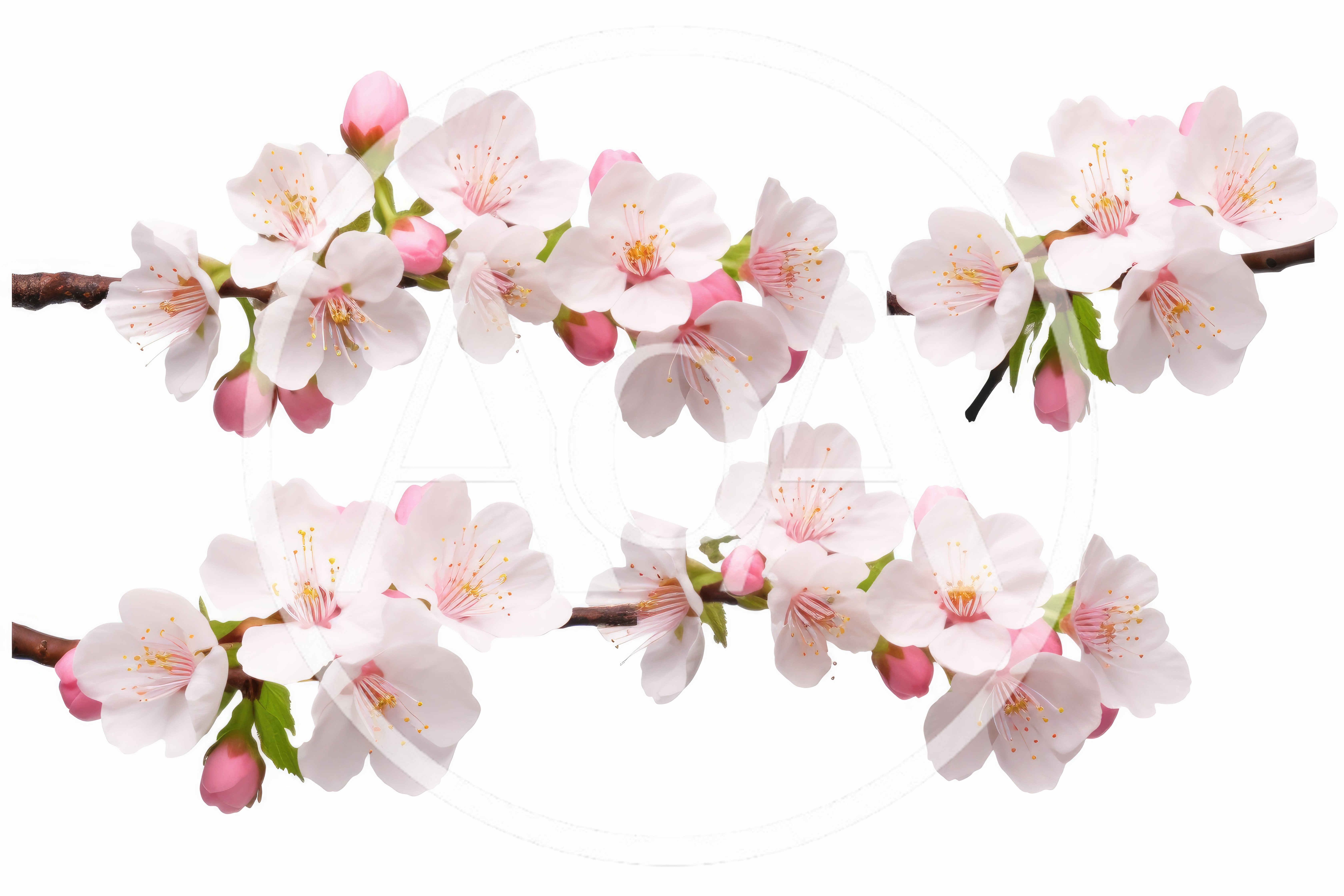 Cherry Blossom Branches Isolated On White Background
