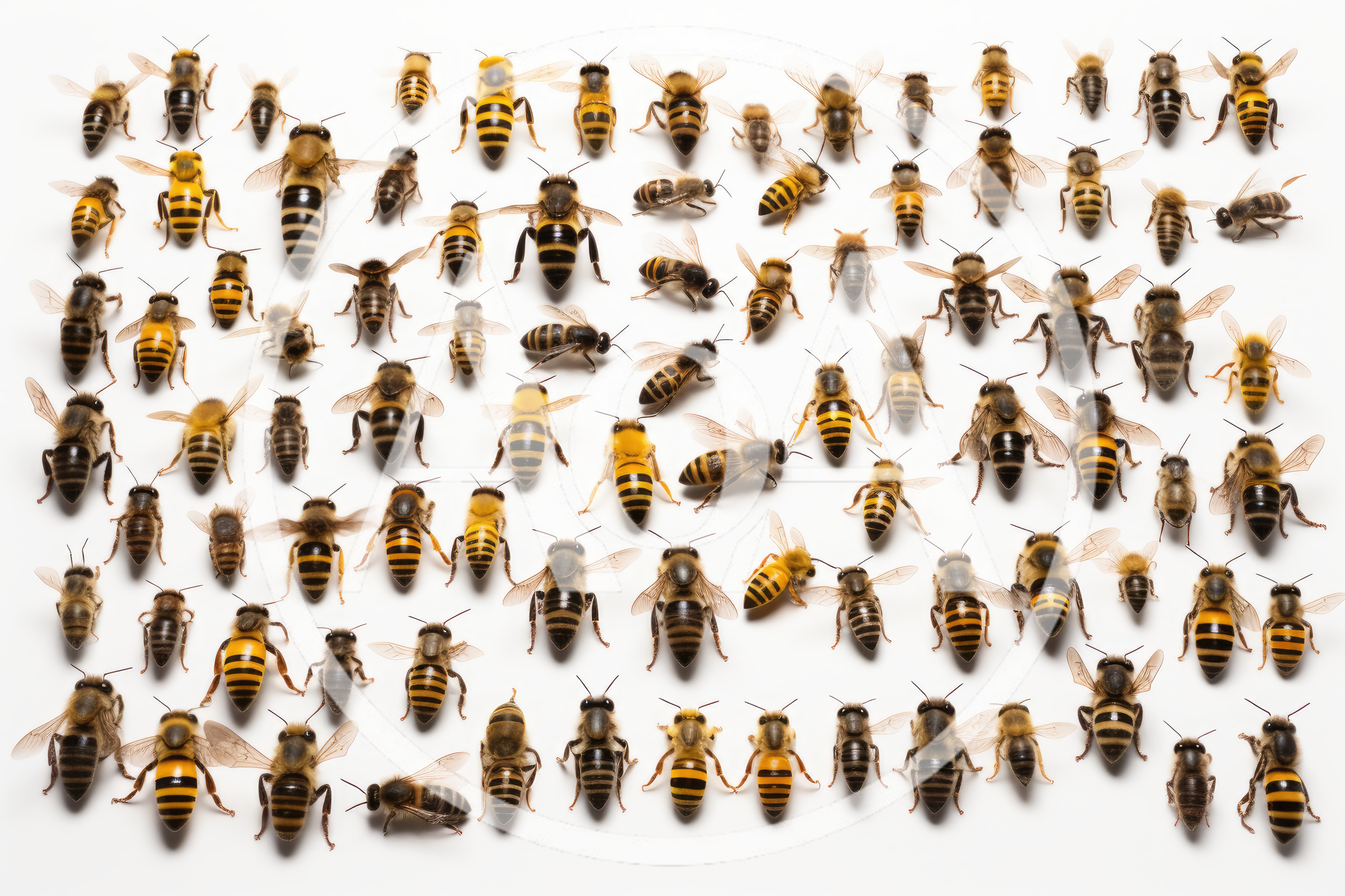 Collection of Honey Bees on White Background