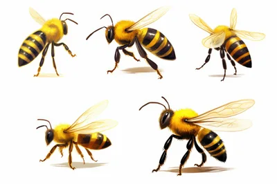 Set of Five Detailed Honey Bee Illustrations