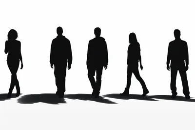 Silhouettes Of Five People Walking In A Row