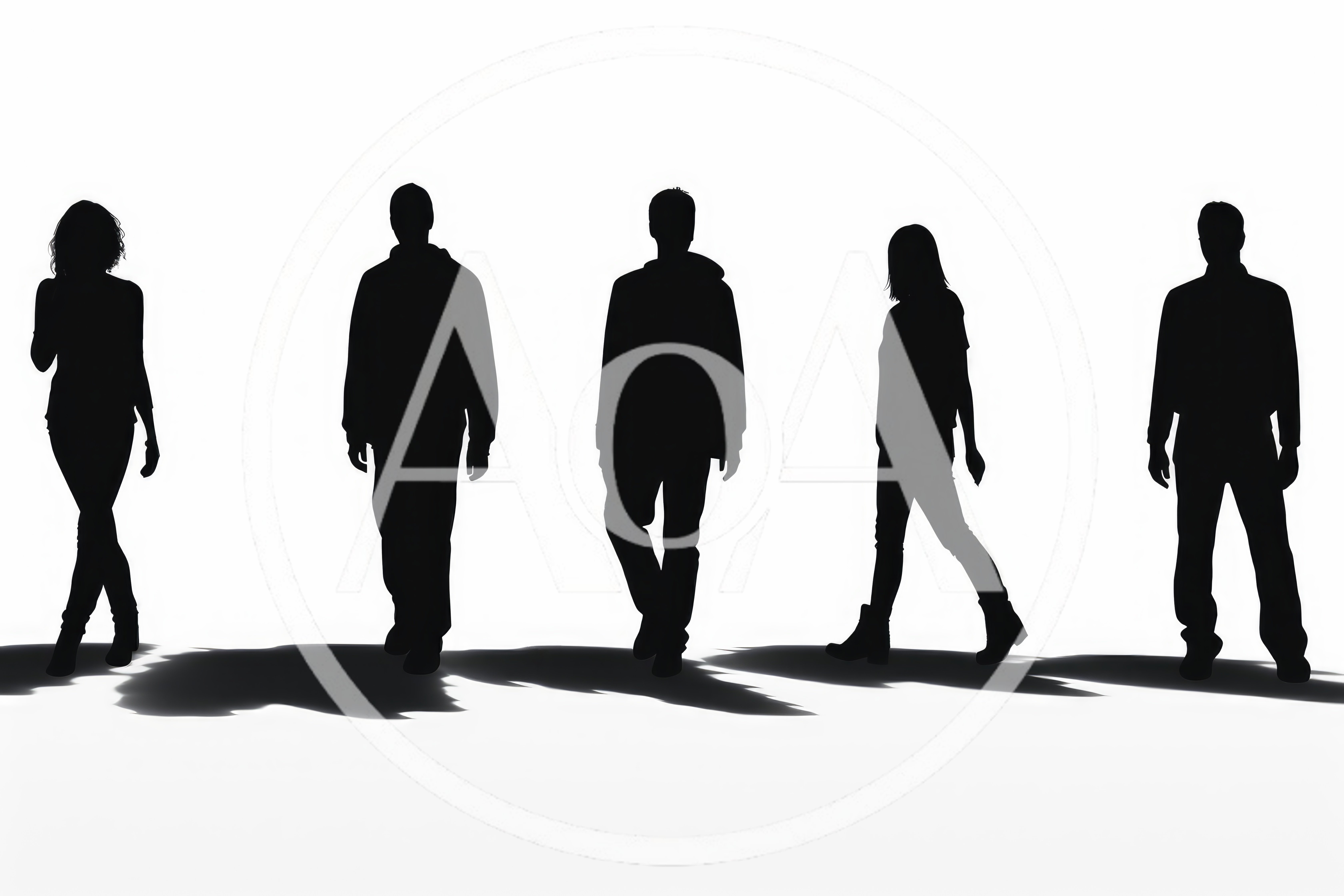 Silhouettes Of Five People Walking In A Row
