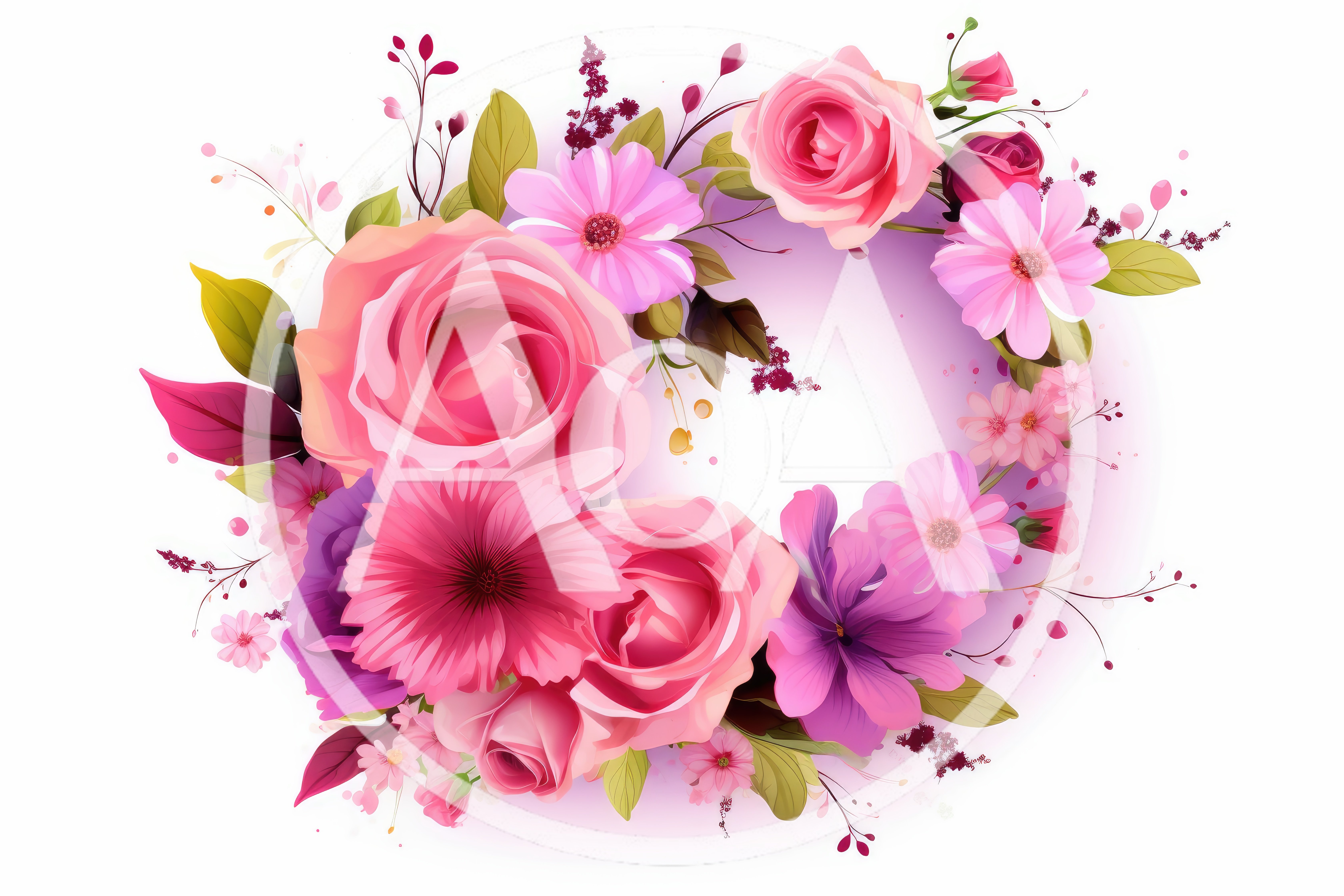 Floral Wreath Arrangement With Pink And Purple Flowers