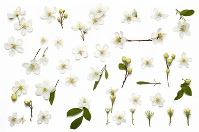 Collection of White Cherry Blossom Flowers and Buds