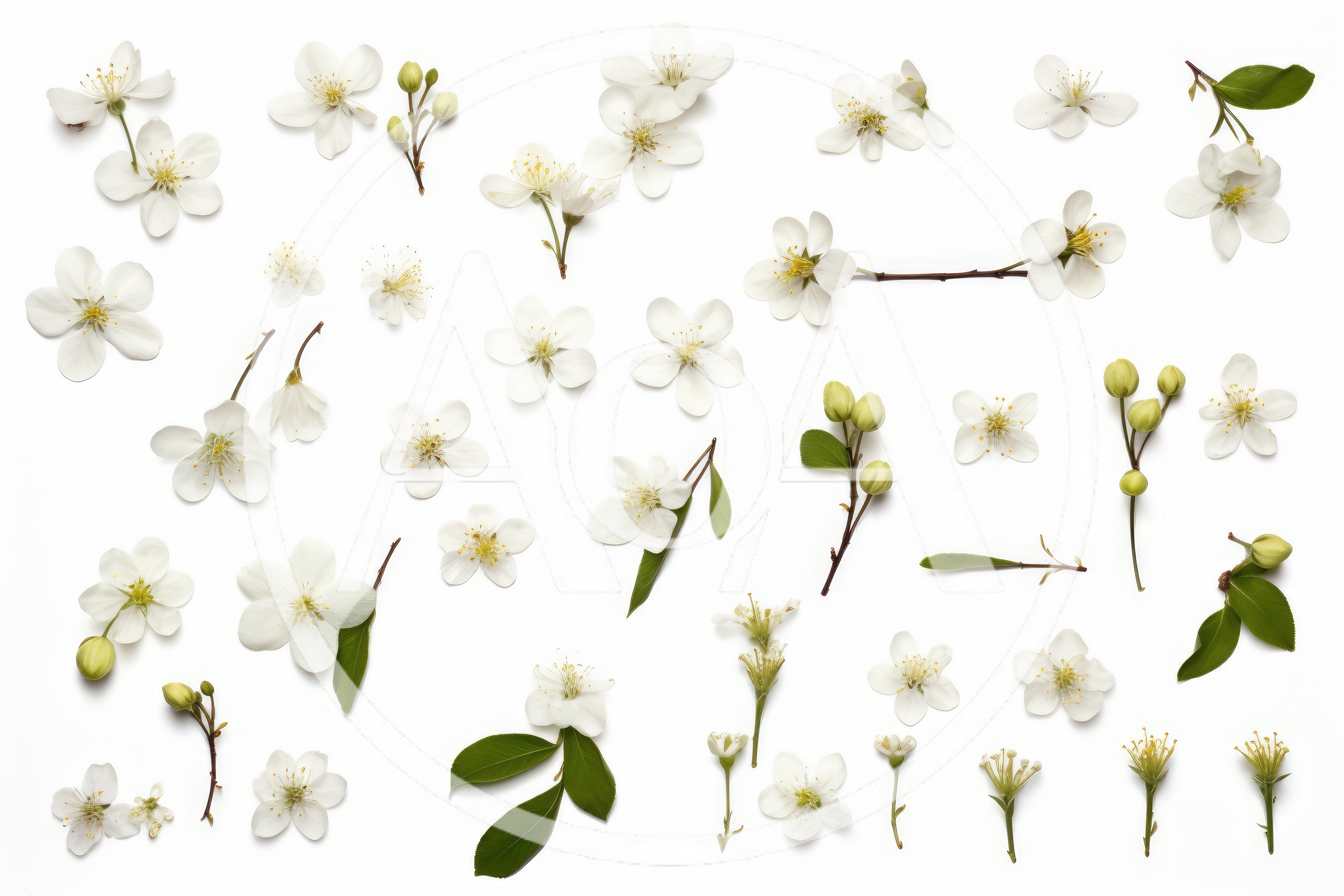 Collection of White Cherry Blossom Flowers and Buds