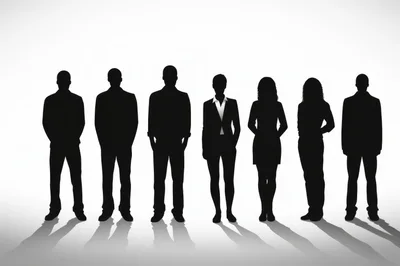 Silhouettes Of Diverse Business Professionals Standing In A Row