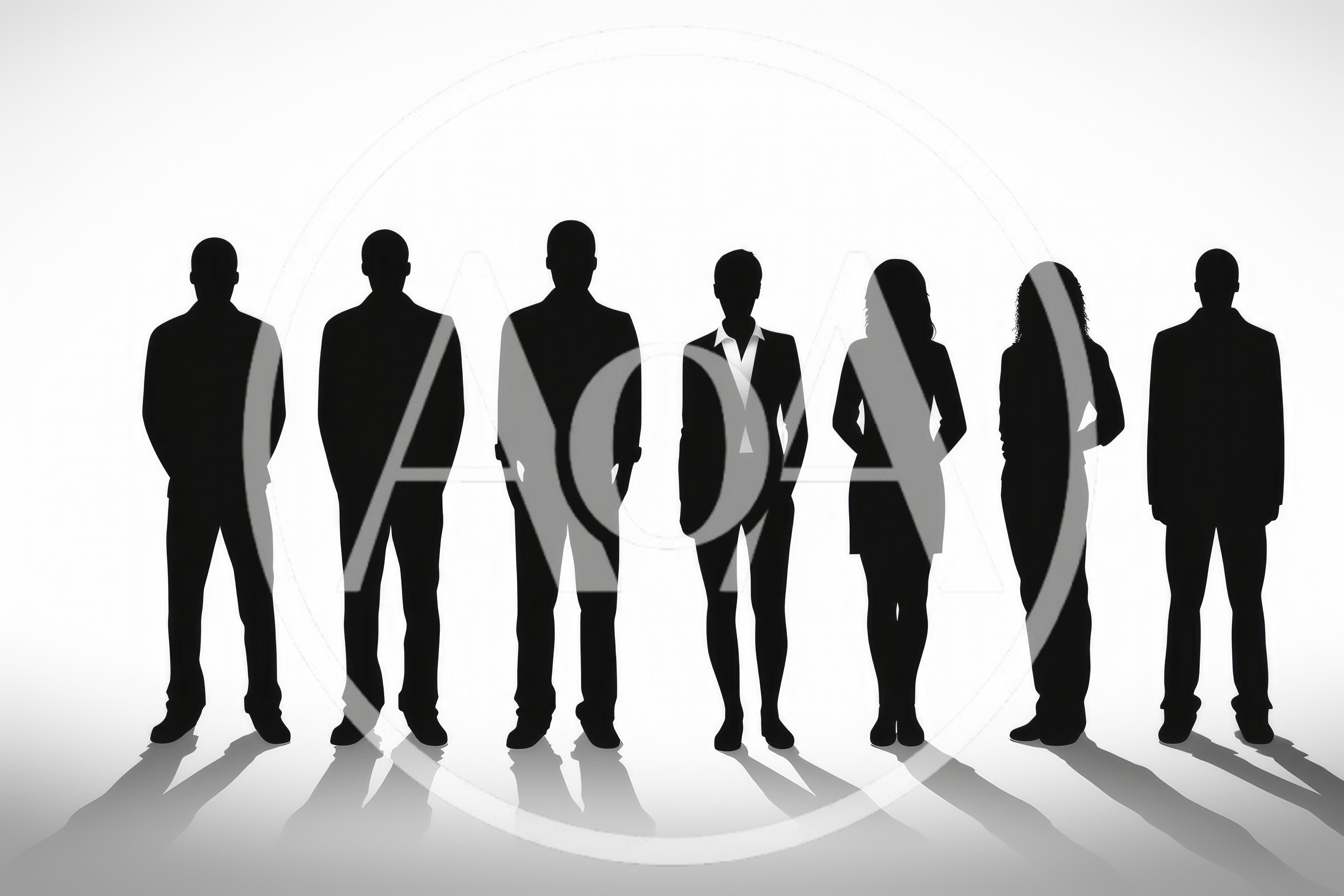 Silhouettes Of Diverse Business Professionals Standing In A Row