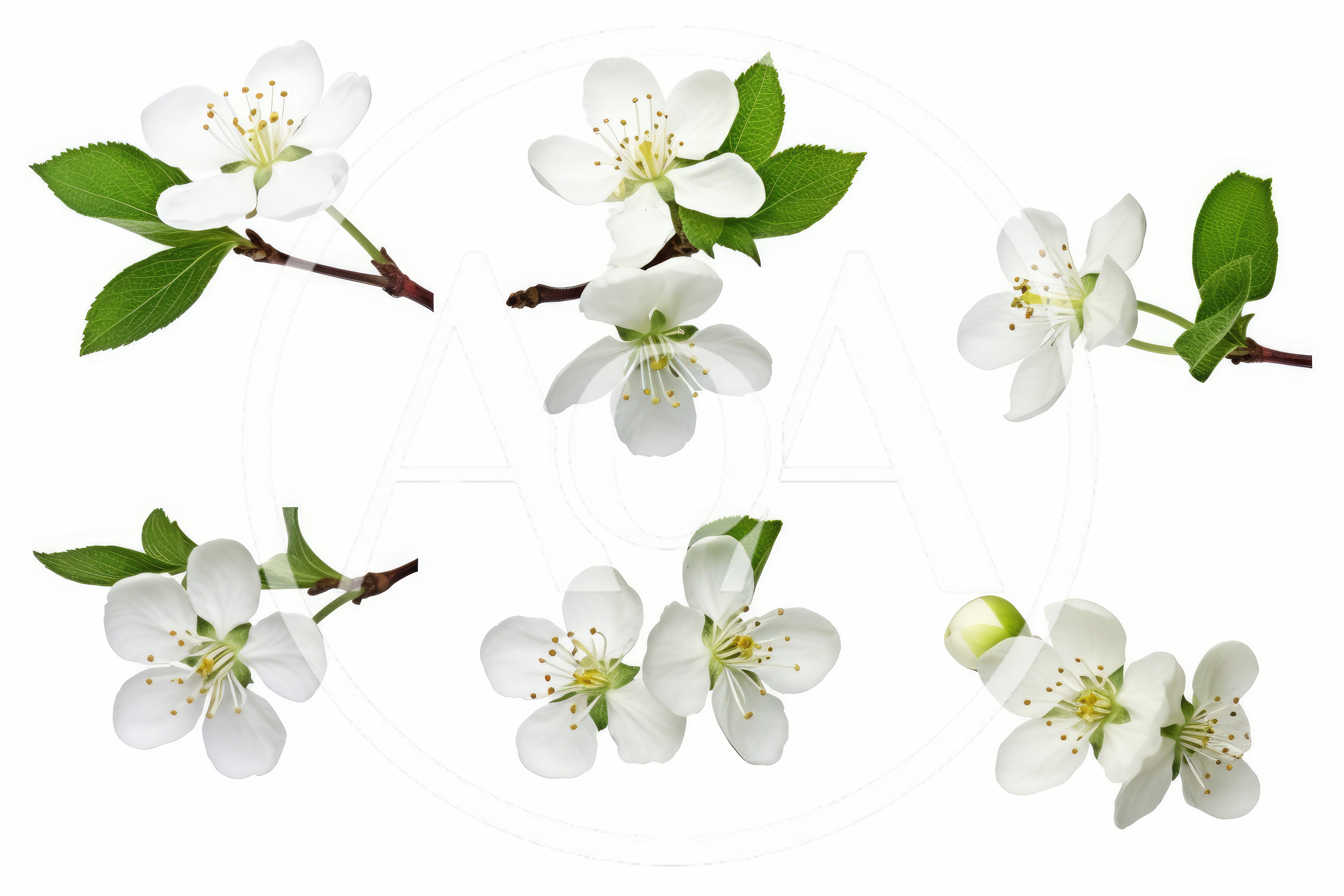 Collection Of White Cherry Blossom Flowers On Branches