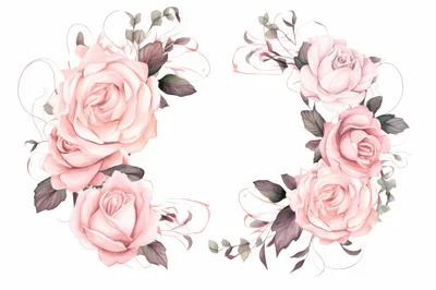 Elegant Watercolor Pink Rose Floral Wreath Illustration