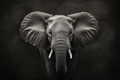 Majestic African Elephant Portrait Against Dark Background