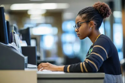 Young Professional Woman Working At Office Desk