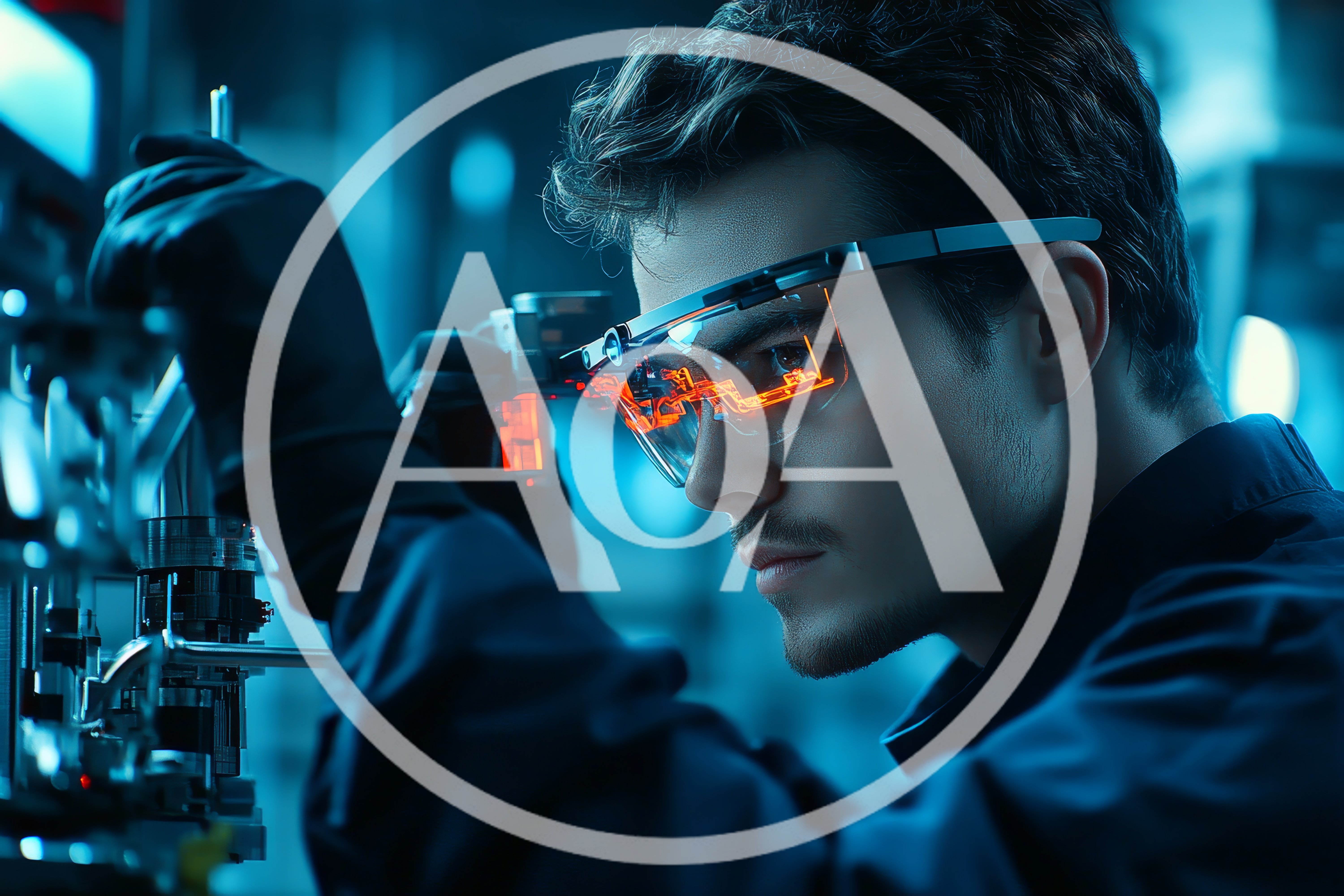 Technician Using Augmented Reality Glasses In High Tech Laboratory