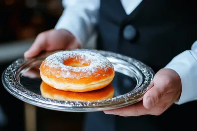 Waiter Serving A Single Powdered Sugar Donut