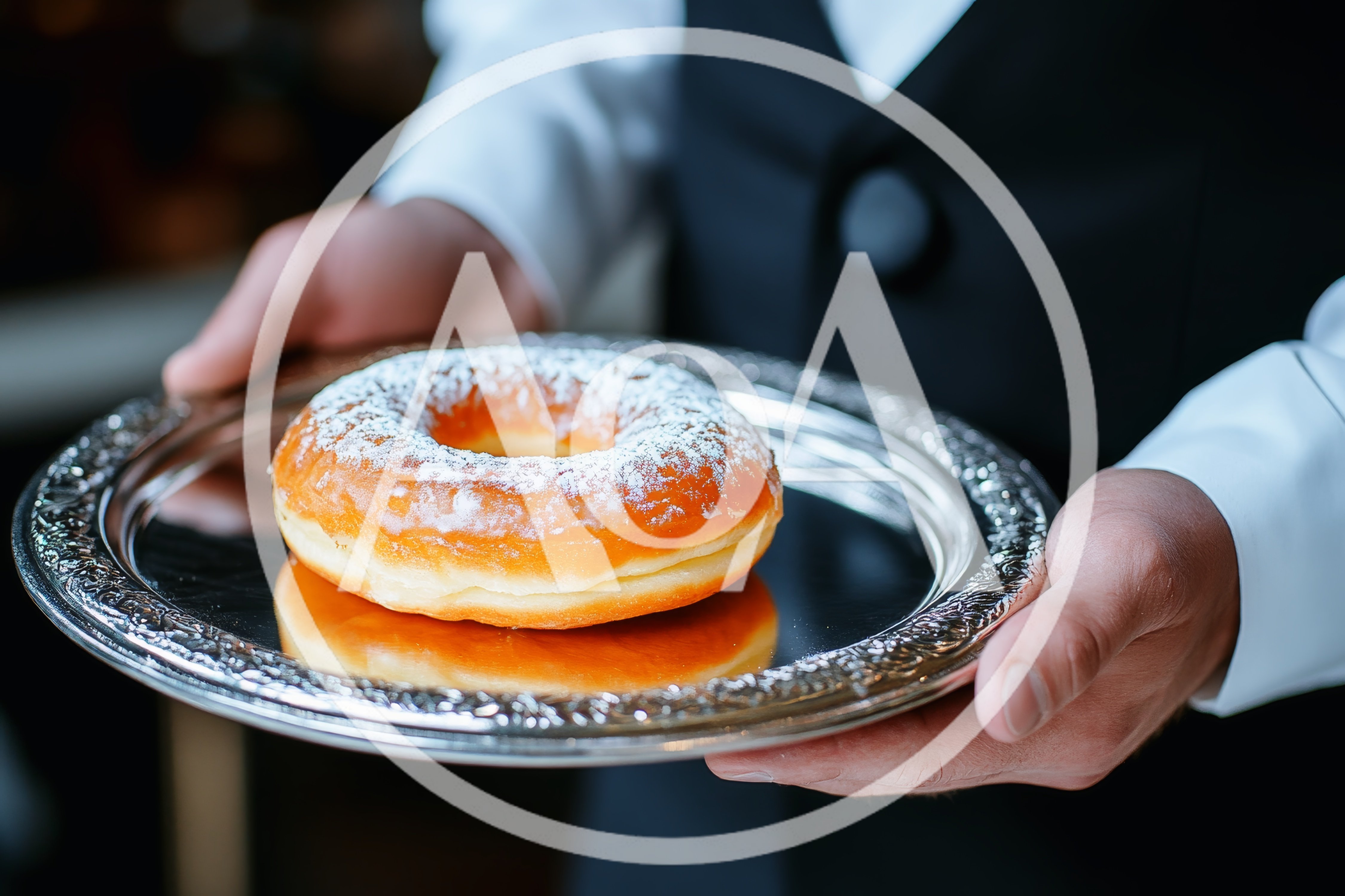 Waiter Serving A Single Powdered Sugar Donut