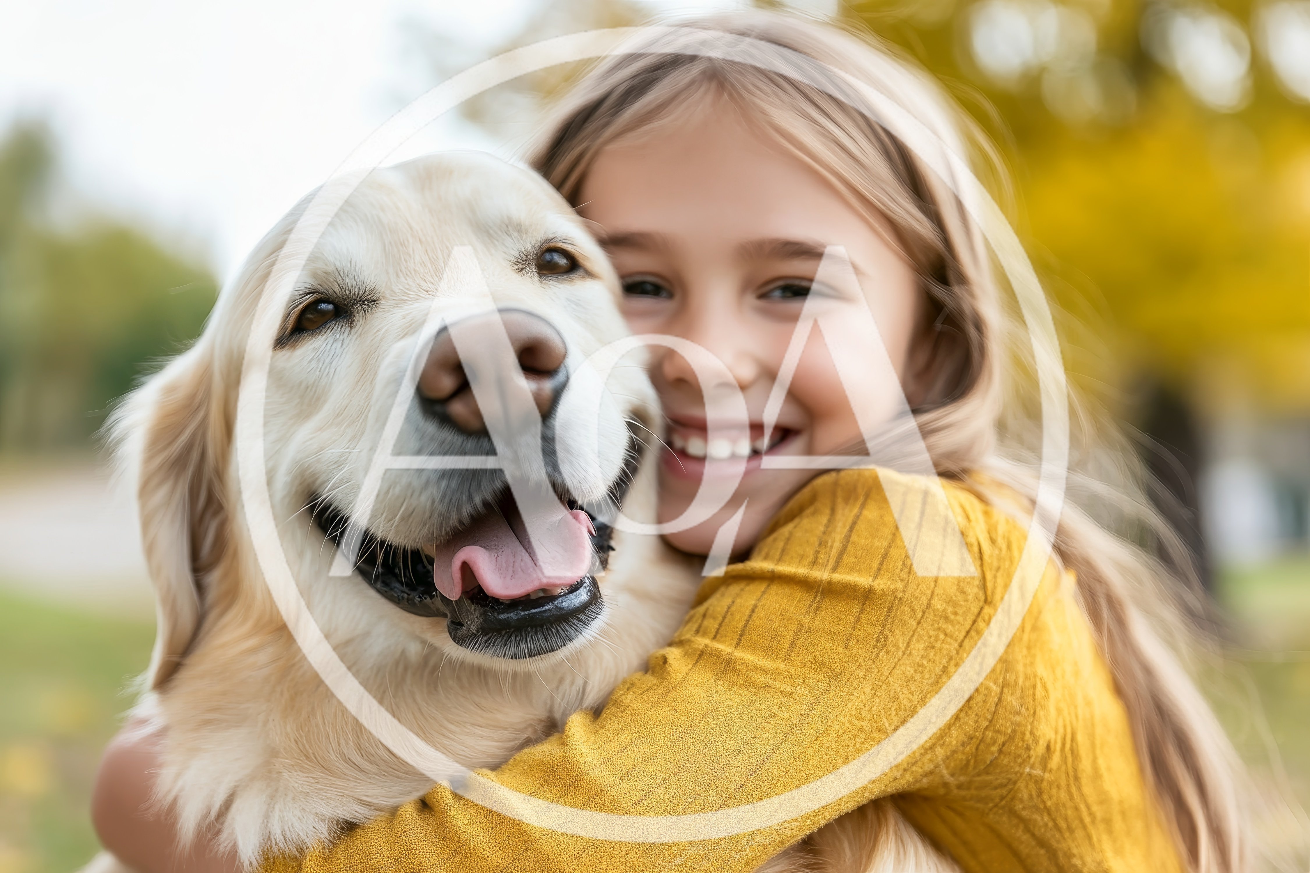 Happy Young Girl Hugging Her Golden Retriever Dog